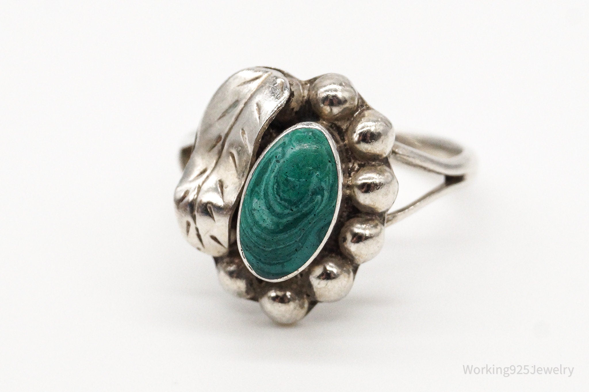 Vintage Mexico Malachite Southwestern Sterling Silver Ring - Size 6.25