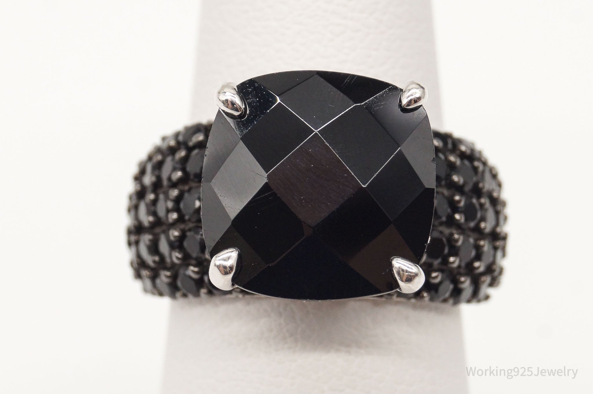 VTG Designer KJC Black Spinel Sterling Silver Ring - Size 6