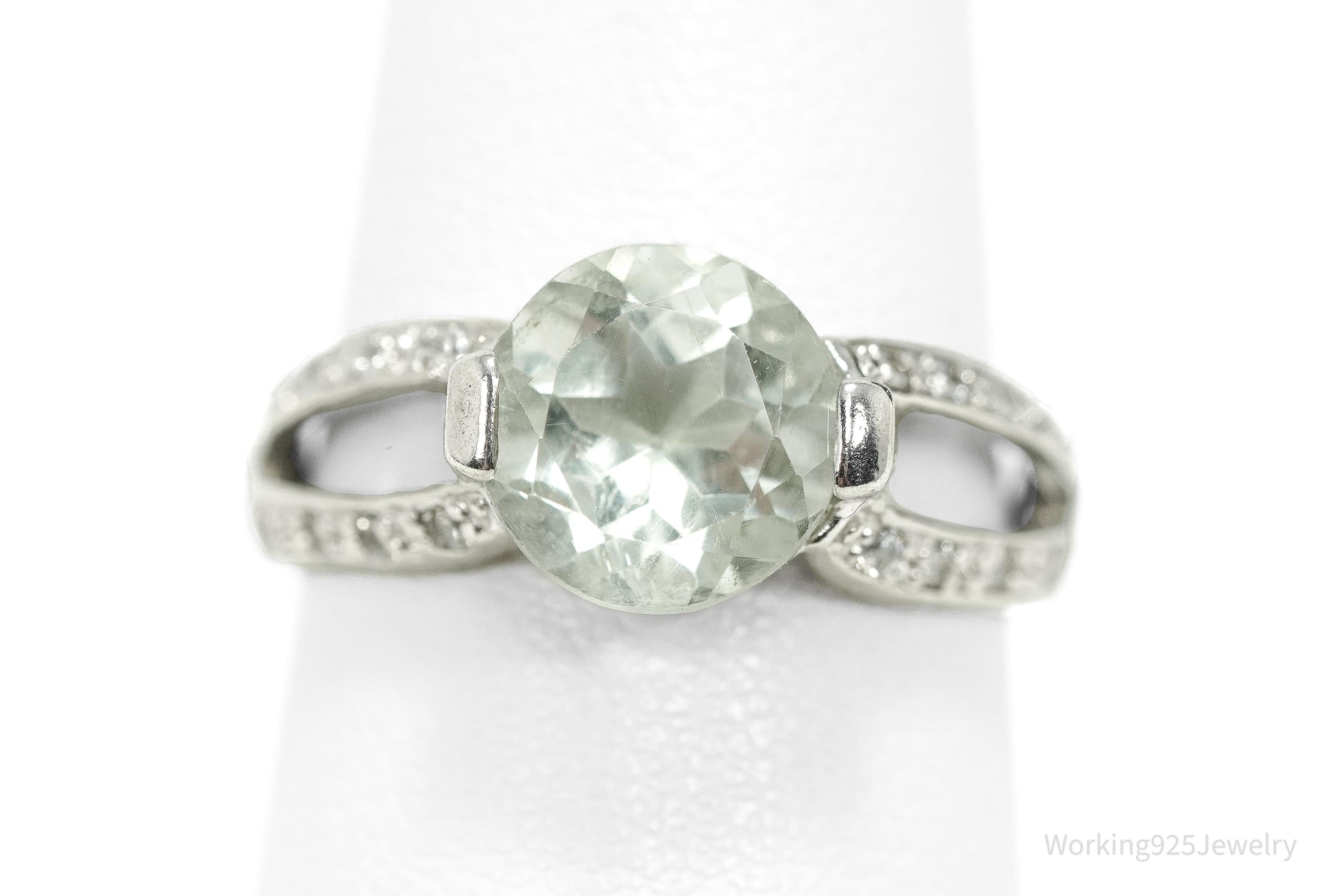 Vintage RJC Prasiolite & Cubic Zirconia Sterling Silver Ring - Size 7.5