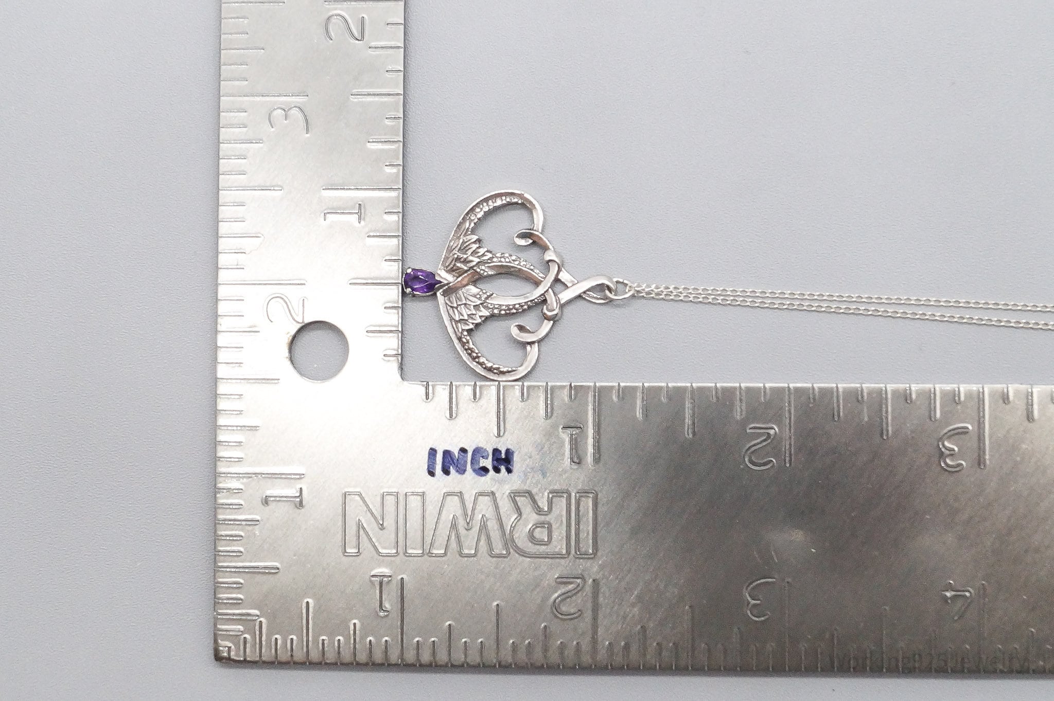 Vintage 1893 GRADH Franklin Mint Double Heart Amethyst Sterling Silver Necklace