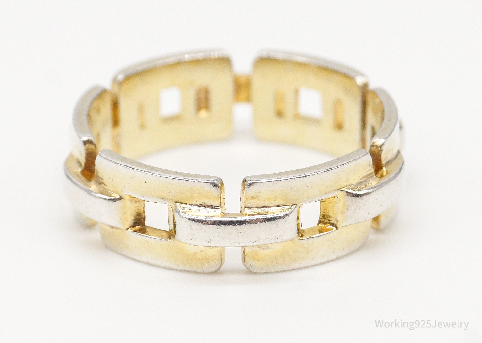 Vintage Chain Link Gold Wash Sterling Silver Ring - Size 6