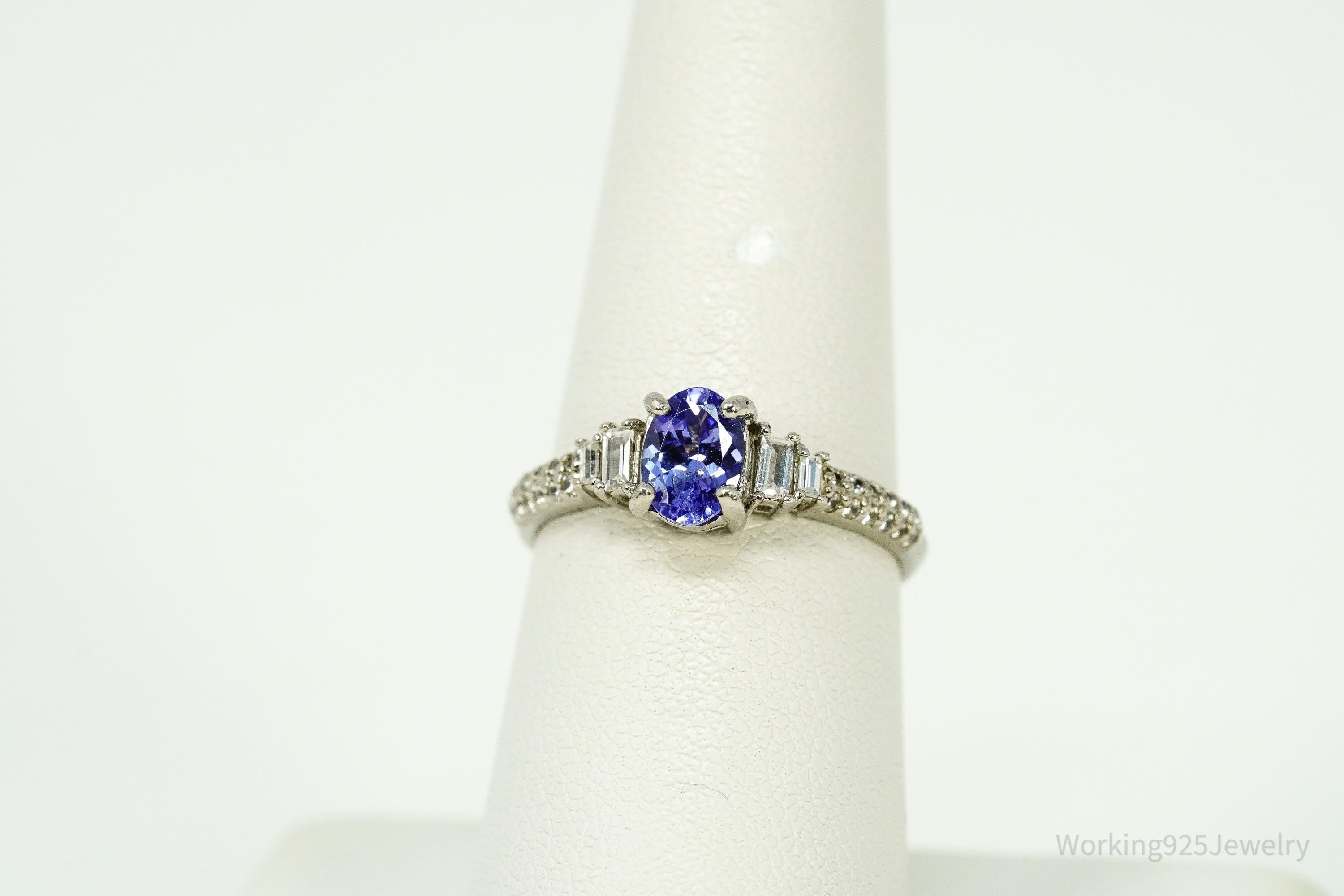 Tanzanite & White Zircon Sterling Silver Ring - Size 7