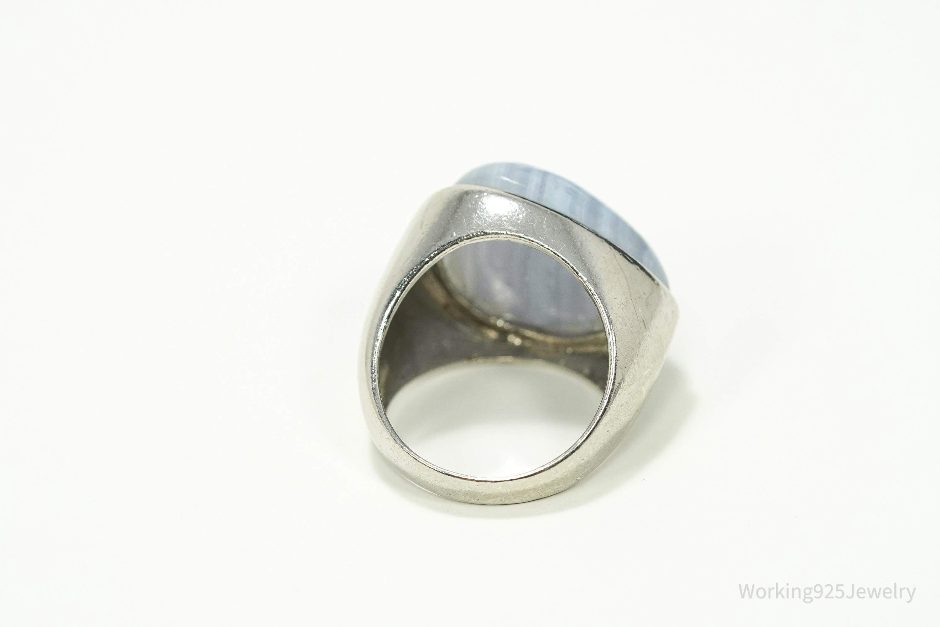 Vintage Blue Lace Agate Sterling Silver Ring - Size 8.25