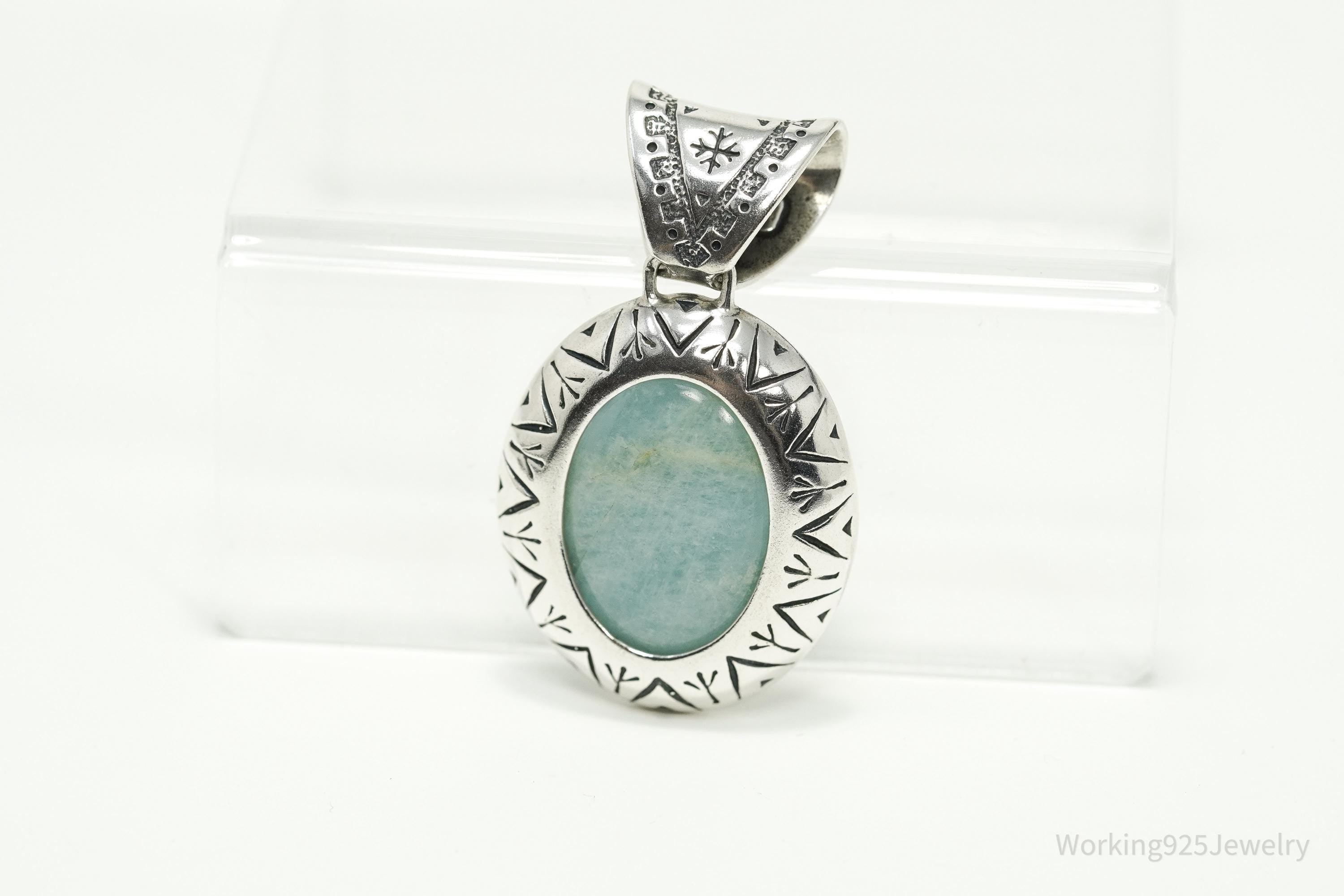 Large Vintage Carolyn Pollack Relios Milky Aquamarine Sterling Silver Pendant 2"
