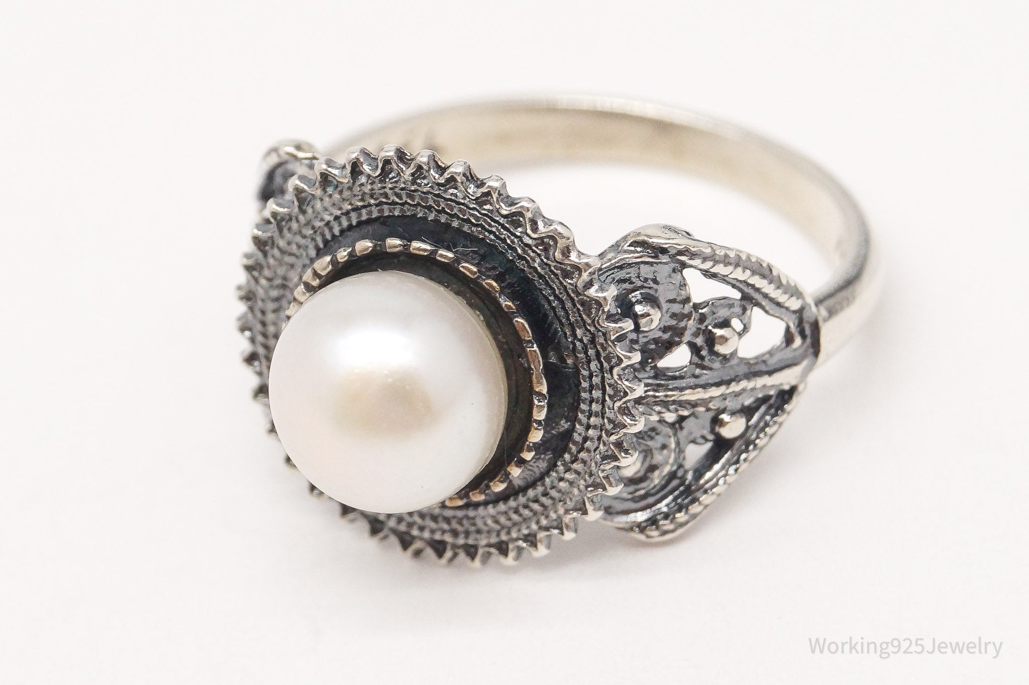 Vintage Michal And Yuval Of Israel Pearl Sterling Silver Ring - Size 8