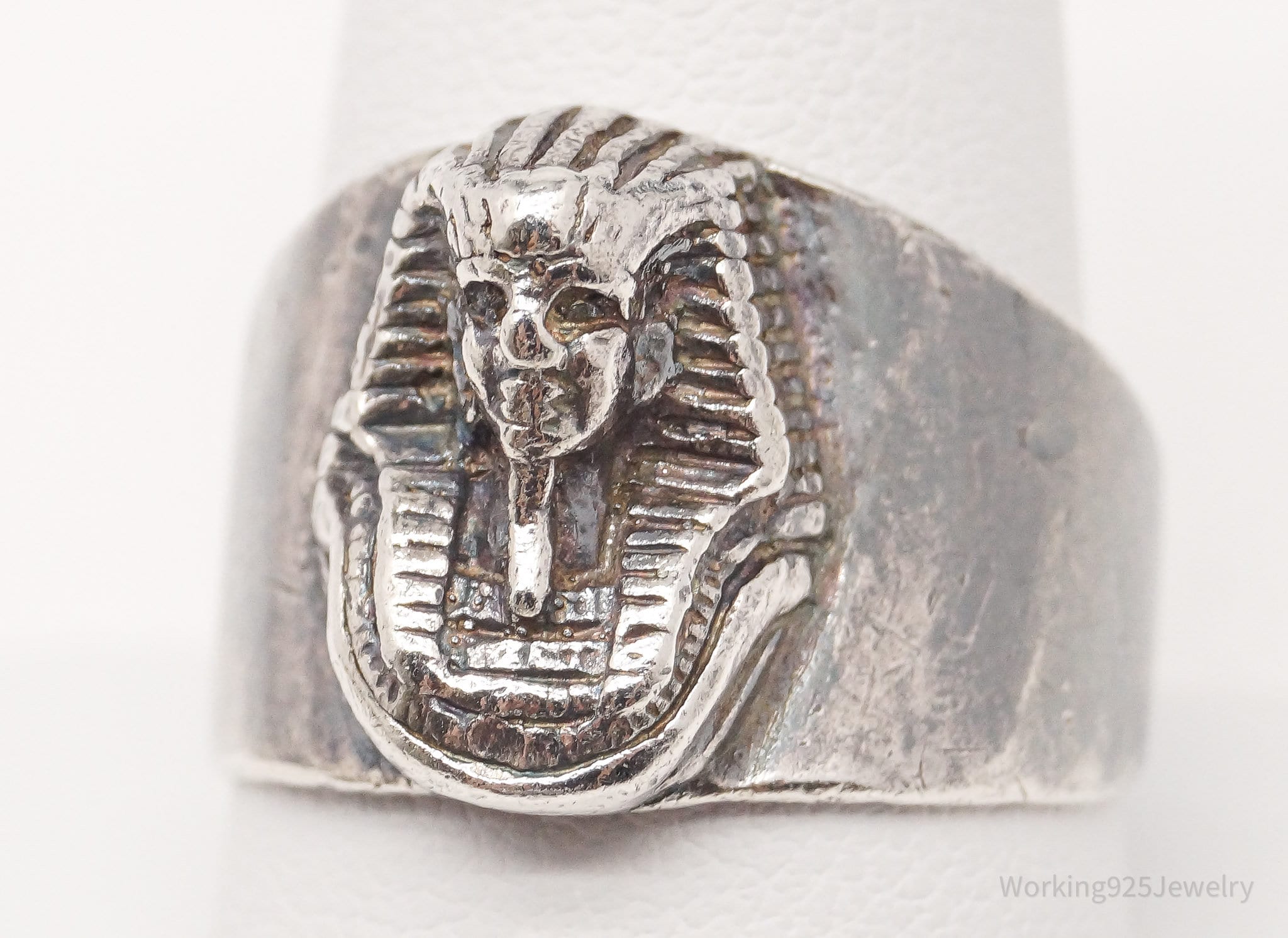 Vintage Egyptian Pharaoh Sterling Silver Ring - Size 9.75