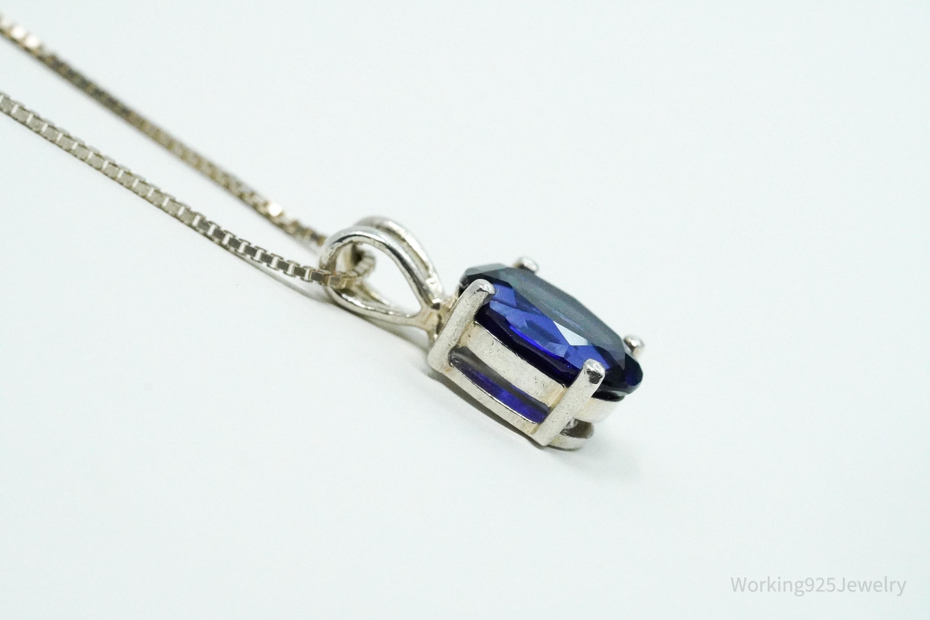 Vintage Blue Diamonique Cubic Zirconia Sterling Silver Necklace 18"