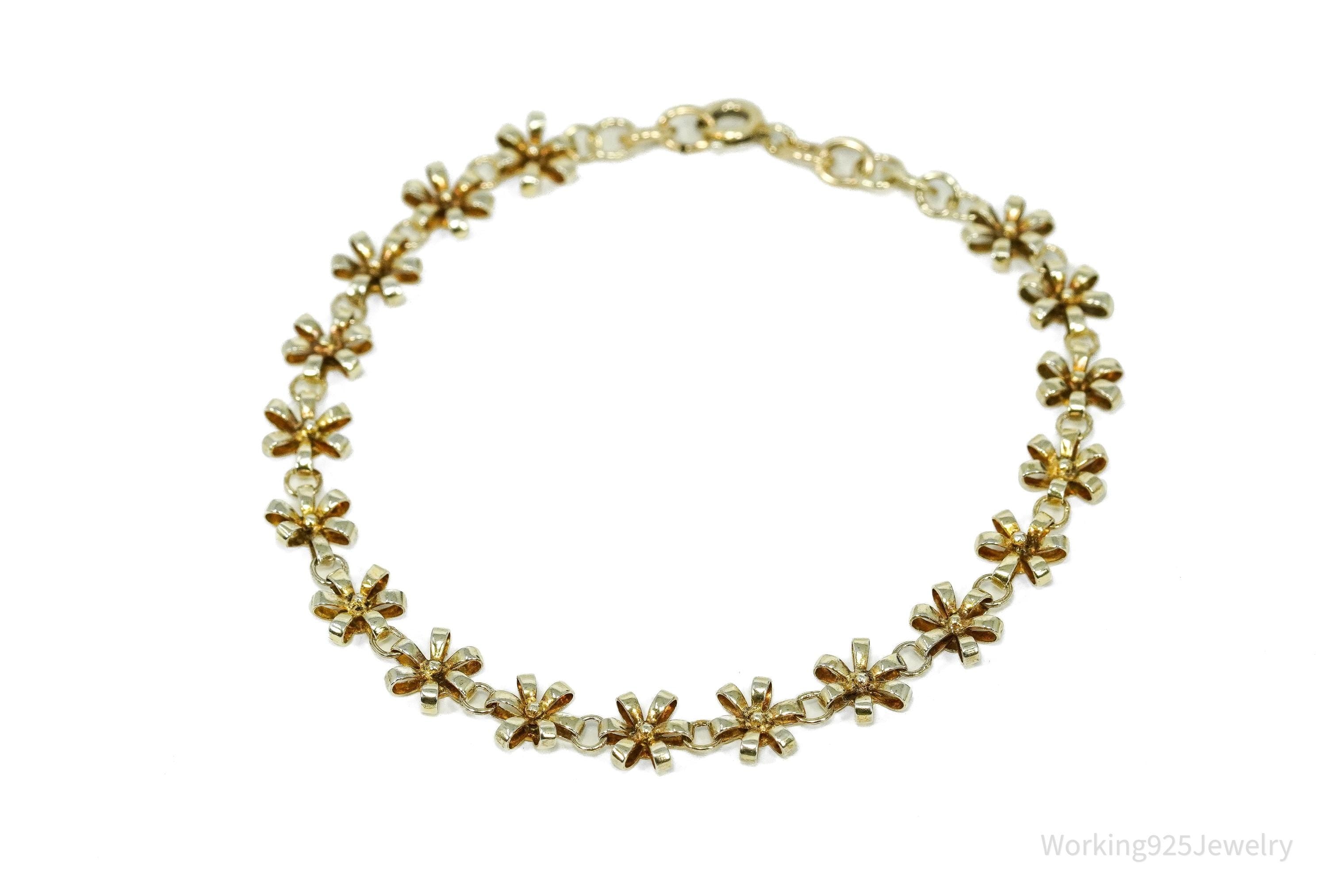 Vintage Flower Gold Vermeil Sterling Silver Bracelet 7.75"