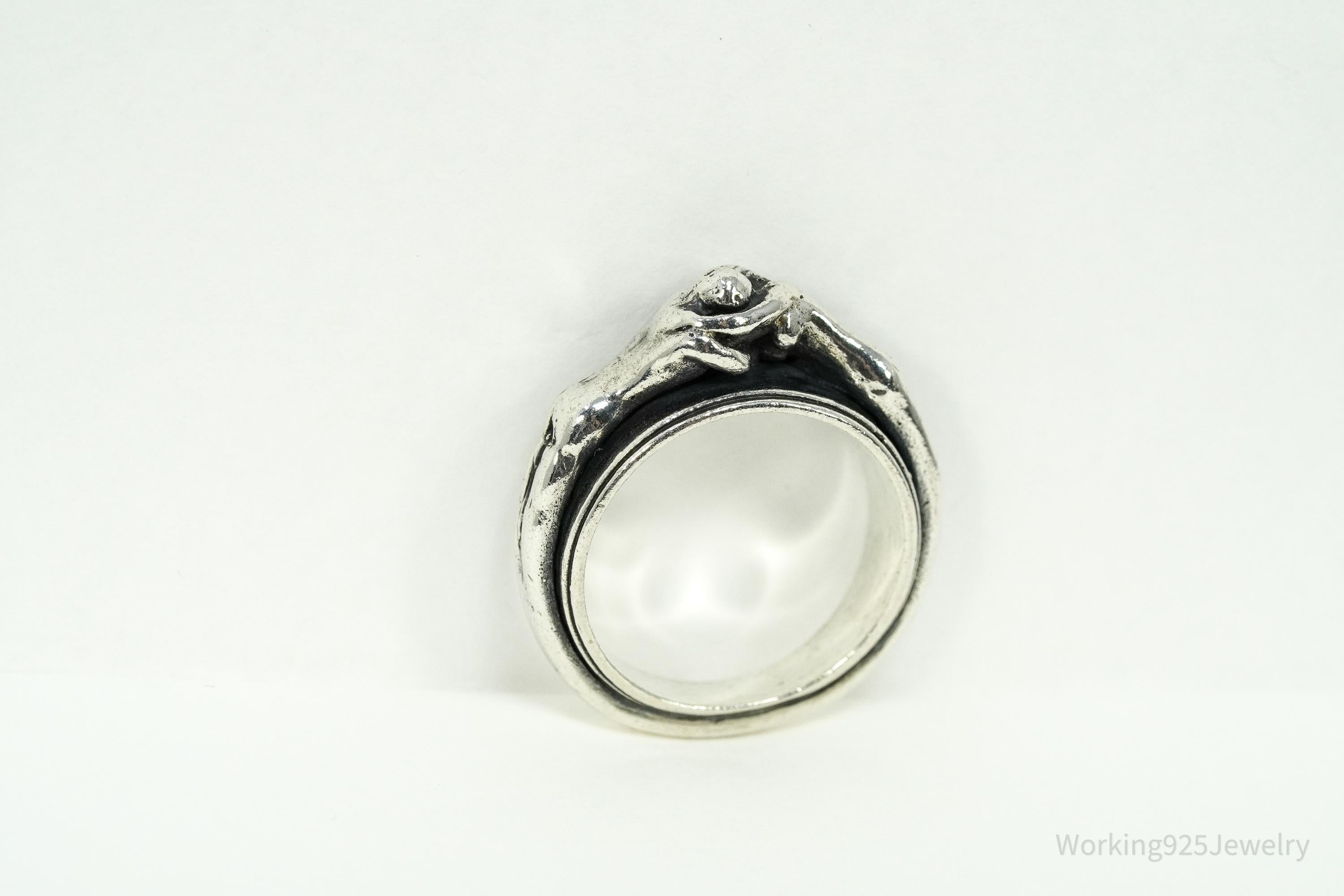 Vintage Kissing Couple Lovers Sex Sterling Silver Ring - Size 6.5