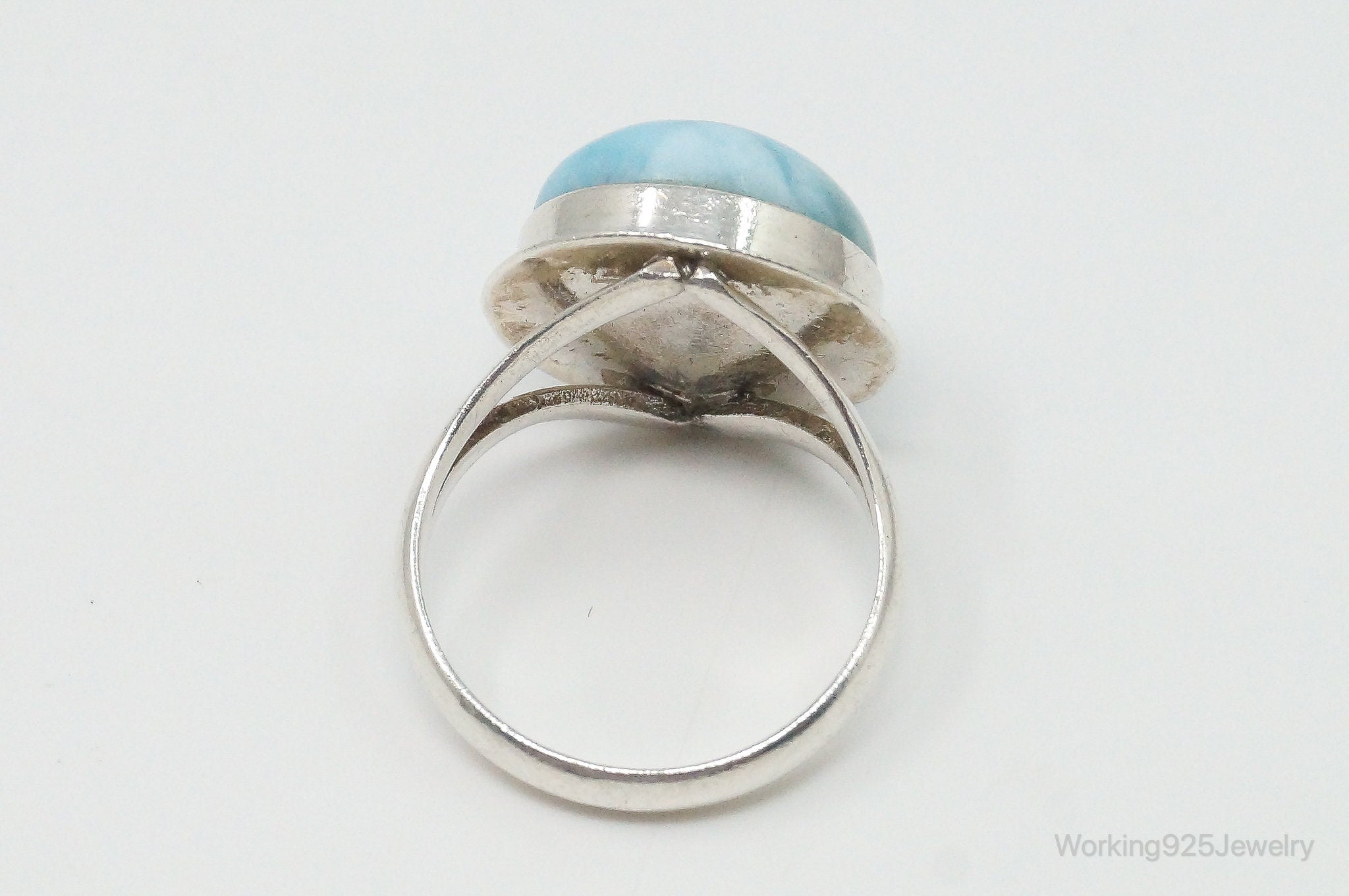 Vintage Large Blue Larimar Sterling Silver Ring - Size 7.25