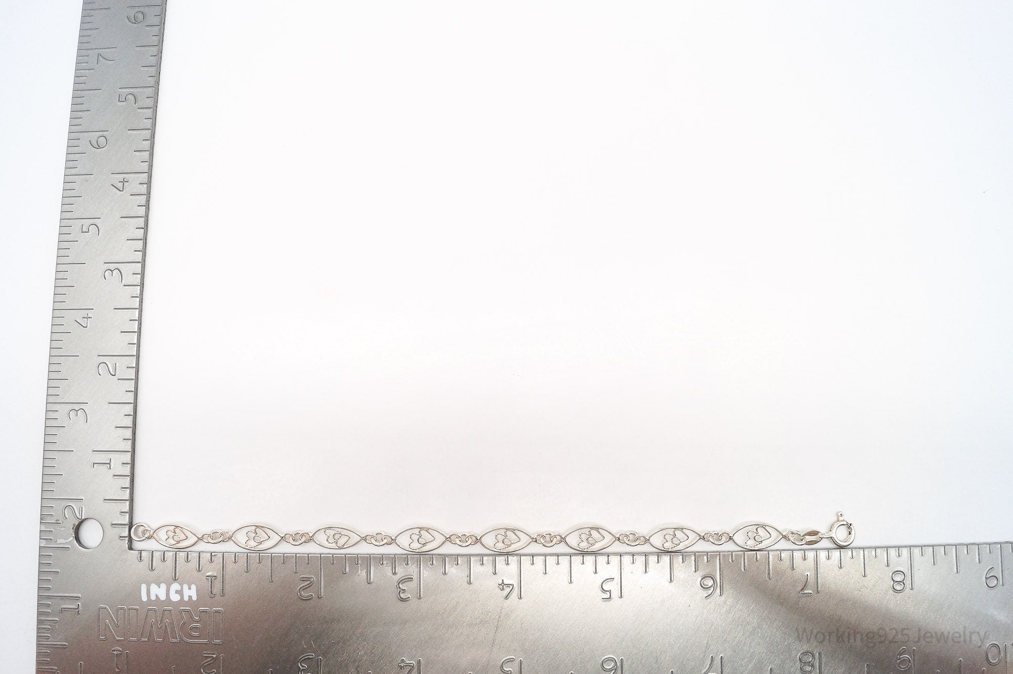 Vintage Italian Linked Hearts Sterling Silver Bracelet 7 3/8"