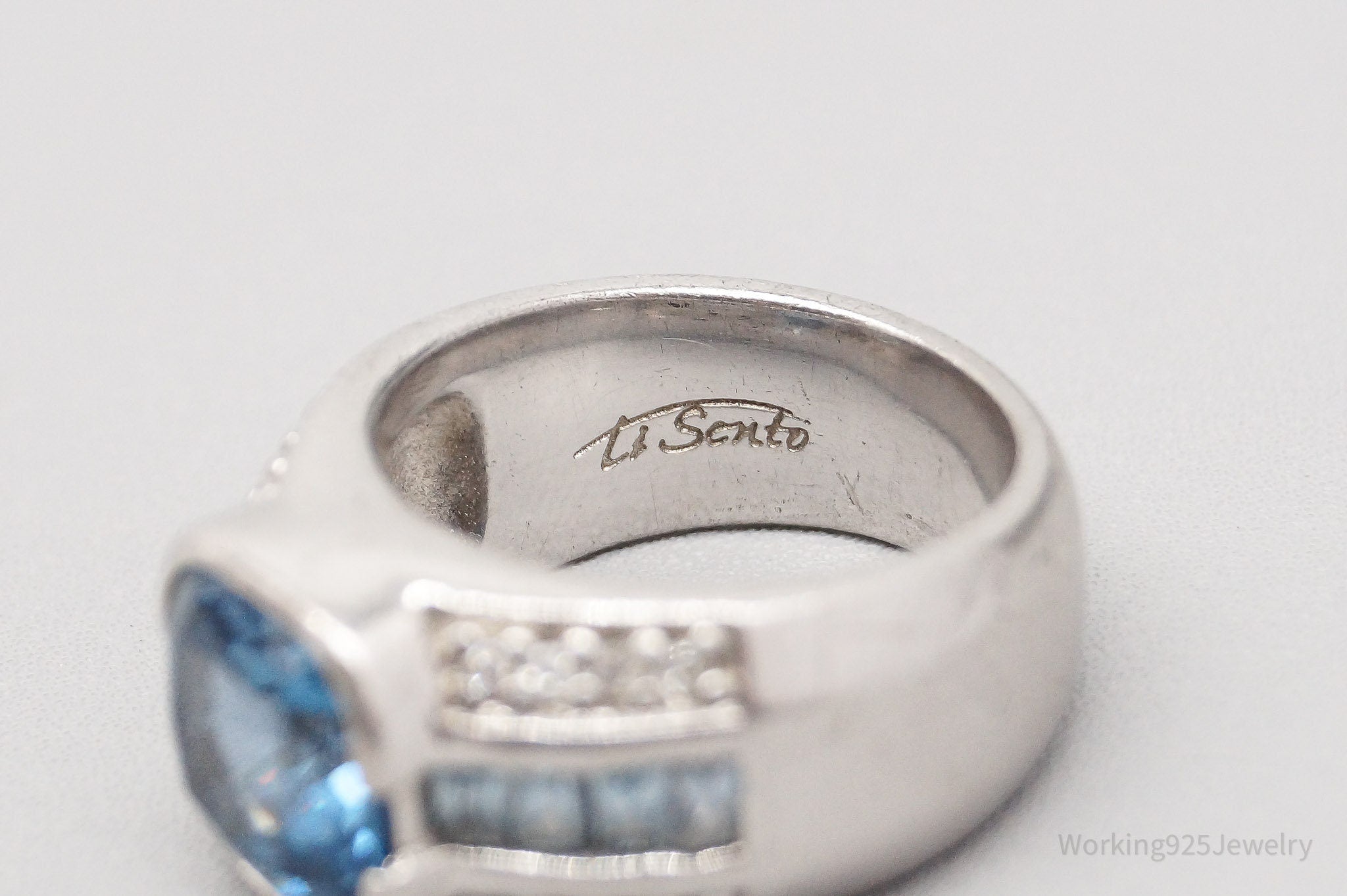 Vintage Designer TI SENTO Blue Topaz Cubic Zirconia Sterling Silver Ring Size 7.5