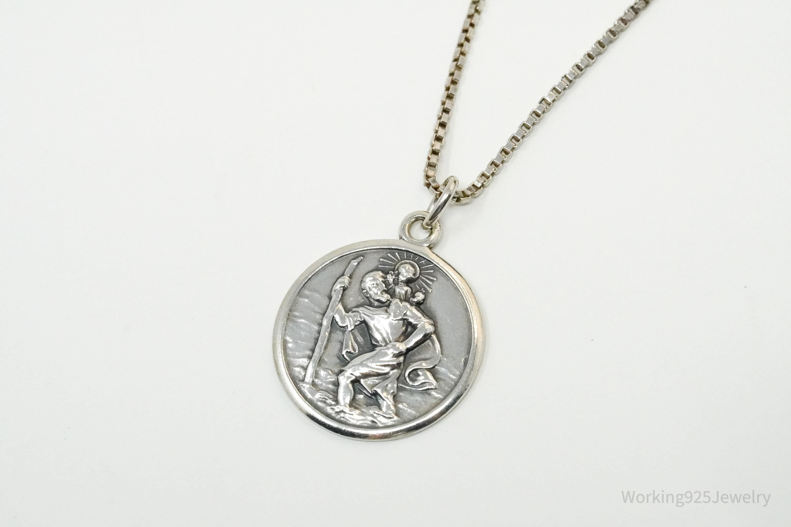 Vintage Saint Christopher 835 Silver Pendant On Sterling Silver Necklace 18"