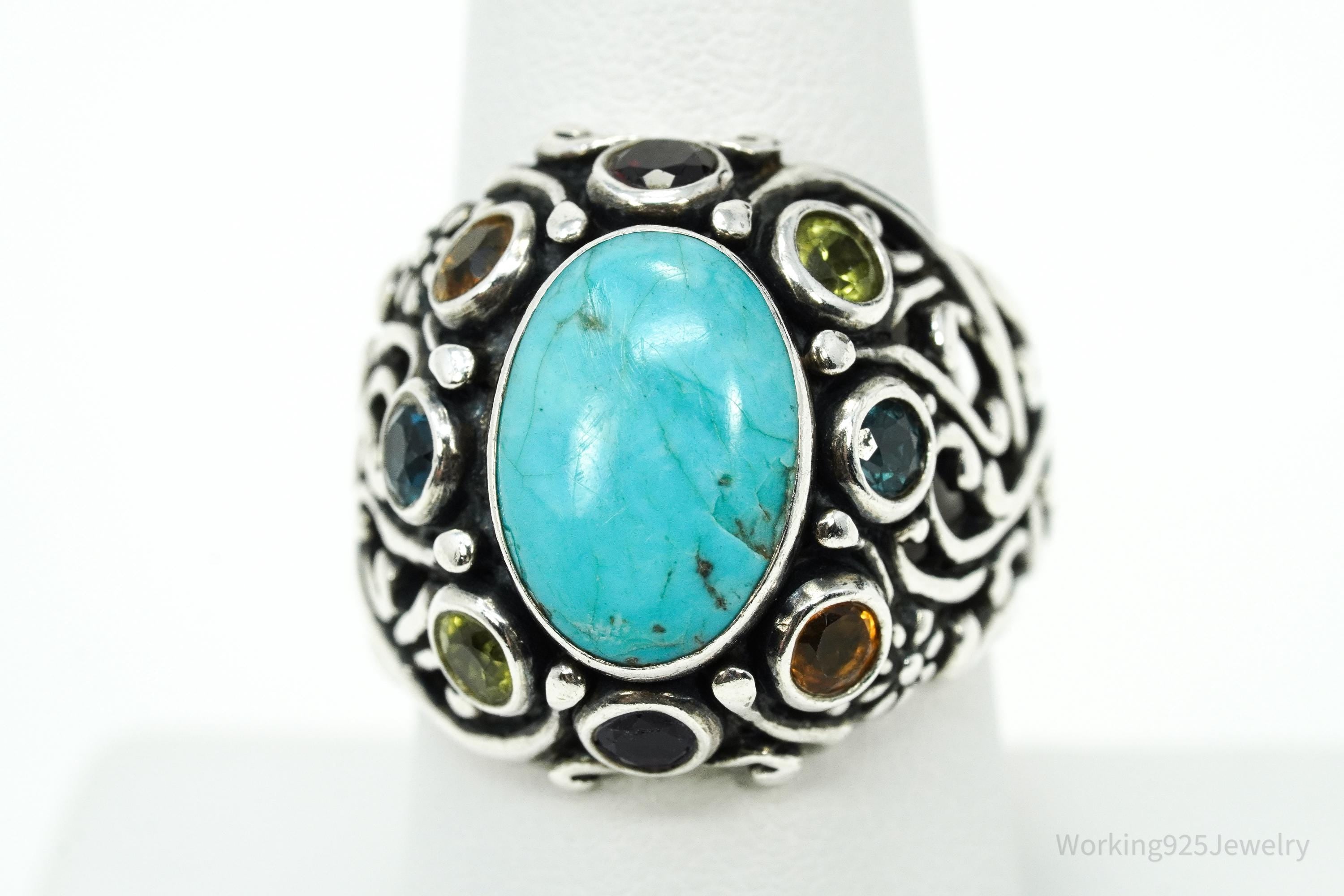 Vintage Native Carolyn Pollack Multi Gemstone Sterling Silver Ring - Size 8