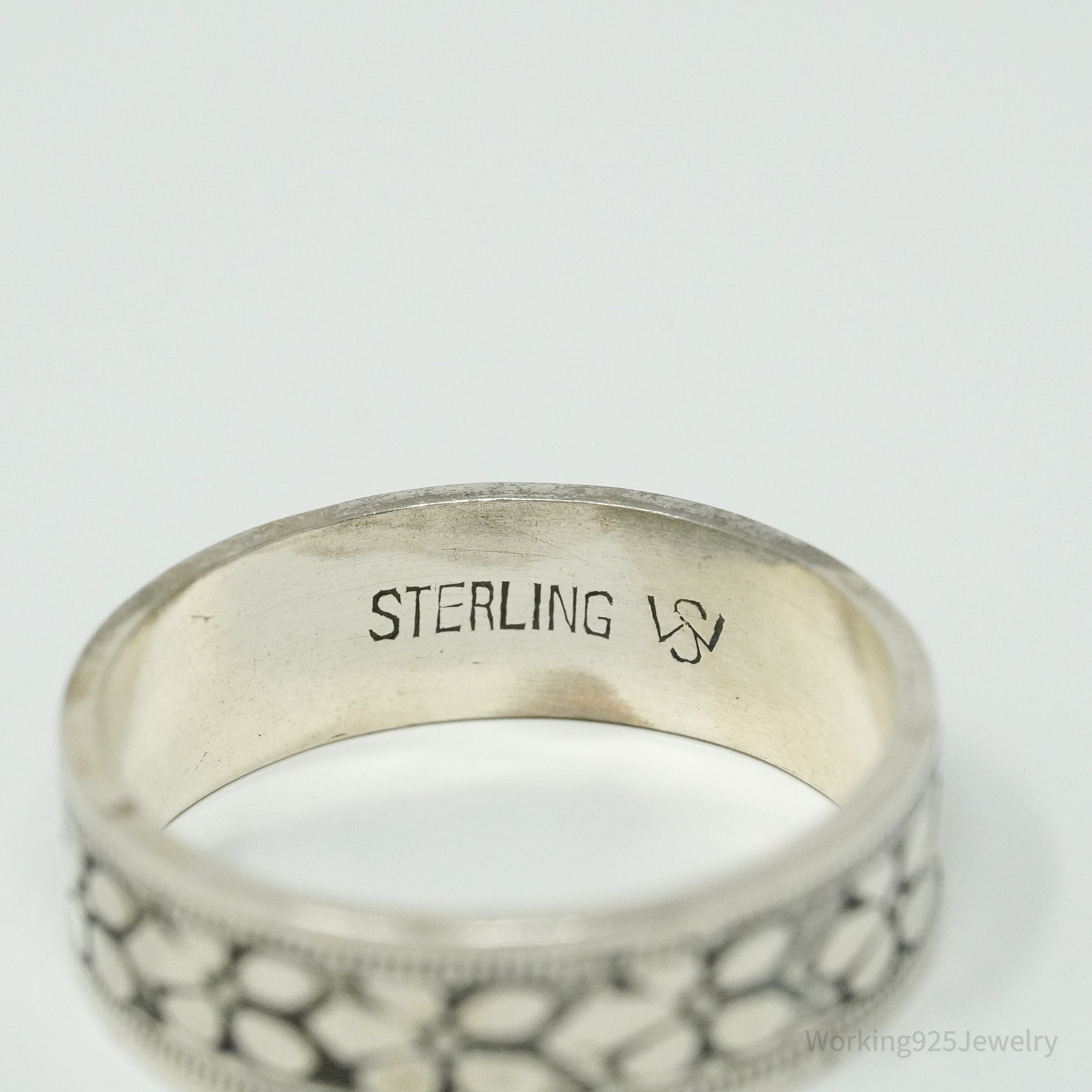 Antique Flowers Pattern Sterling Silver Band Ring - Size 6.75