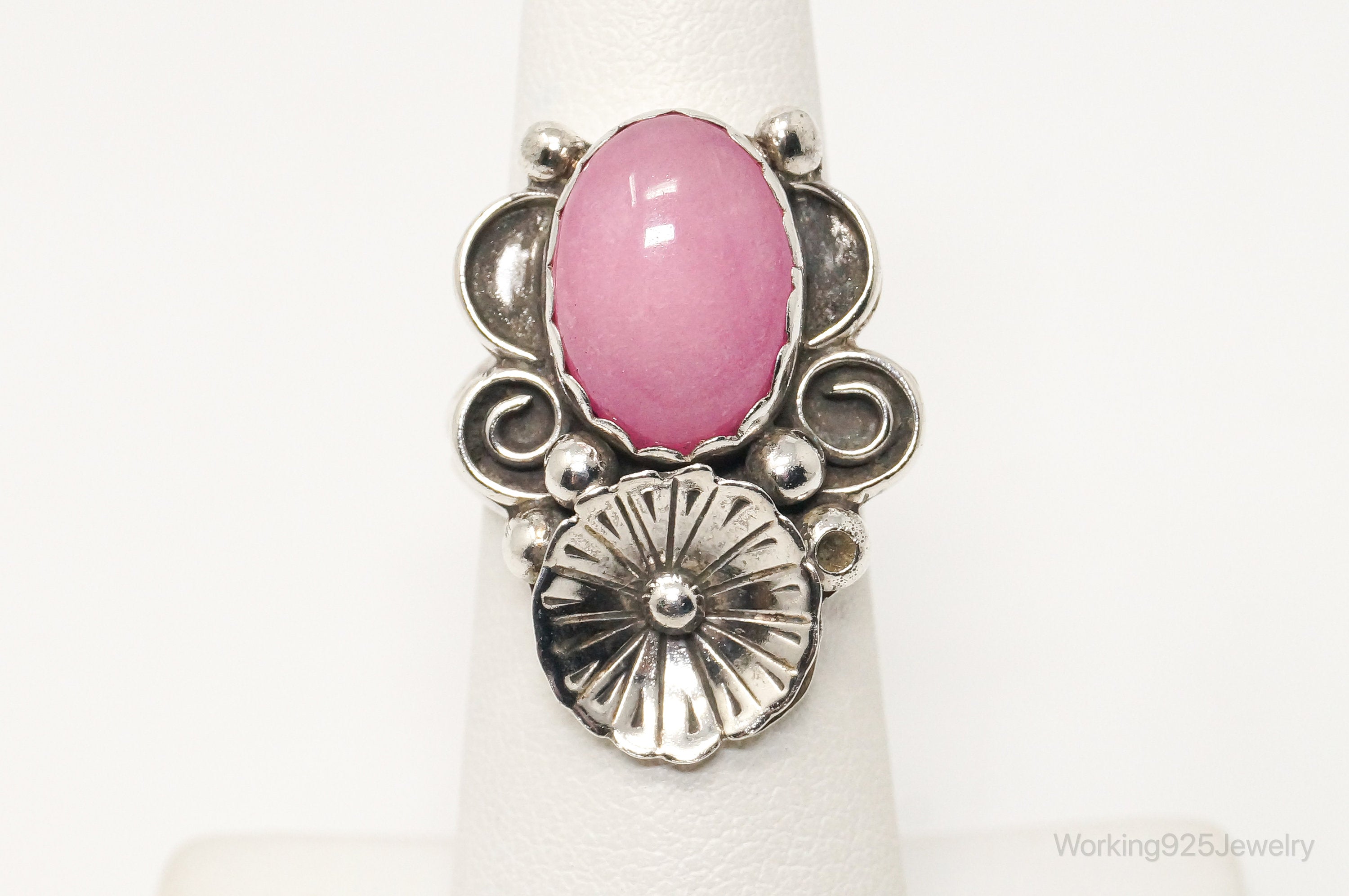 Vintage Native American Unsigned Pink Gemstone Sterling Silver Ring - Sz 6