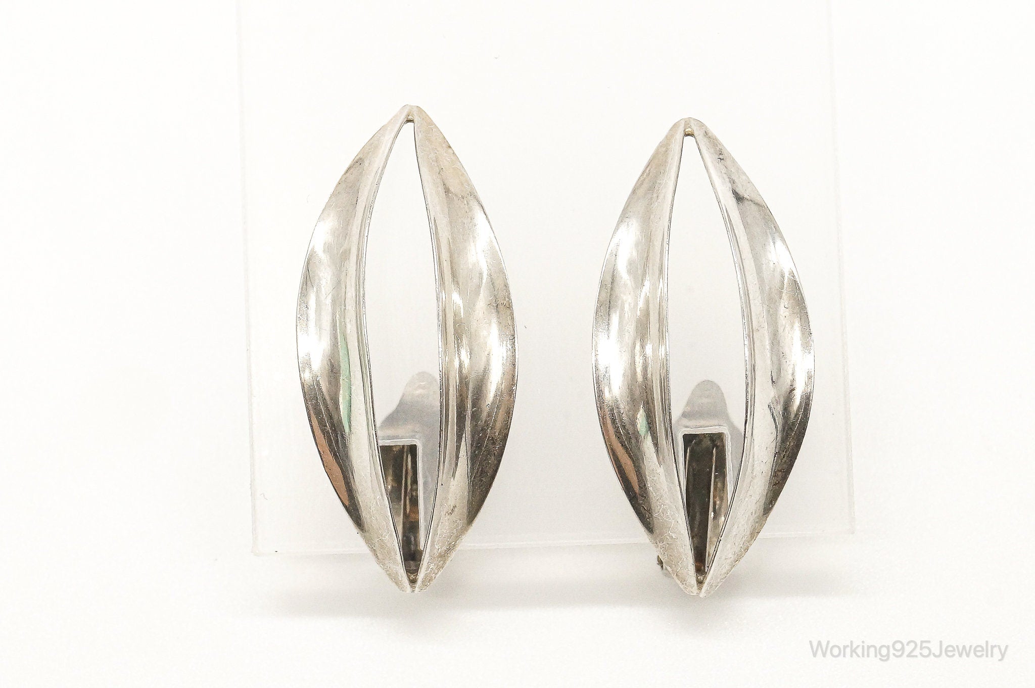 Vintage Modernist COF Carl Ove Frydensberg Sterling Silver Clip On Earrings