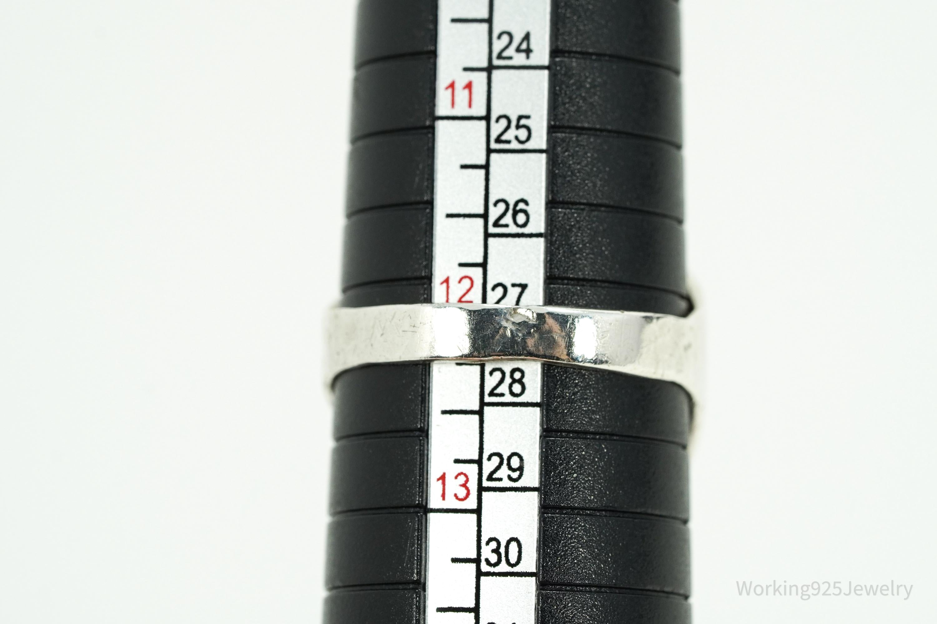 Vintage Native American Turquoise Inlay Heavy Silver Ring - Size 12.25