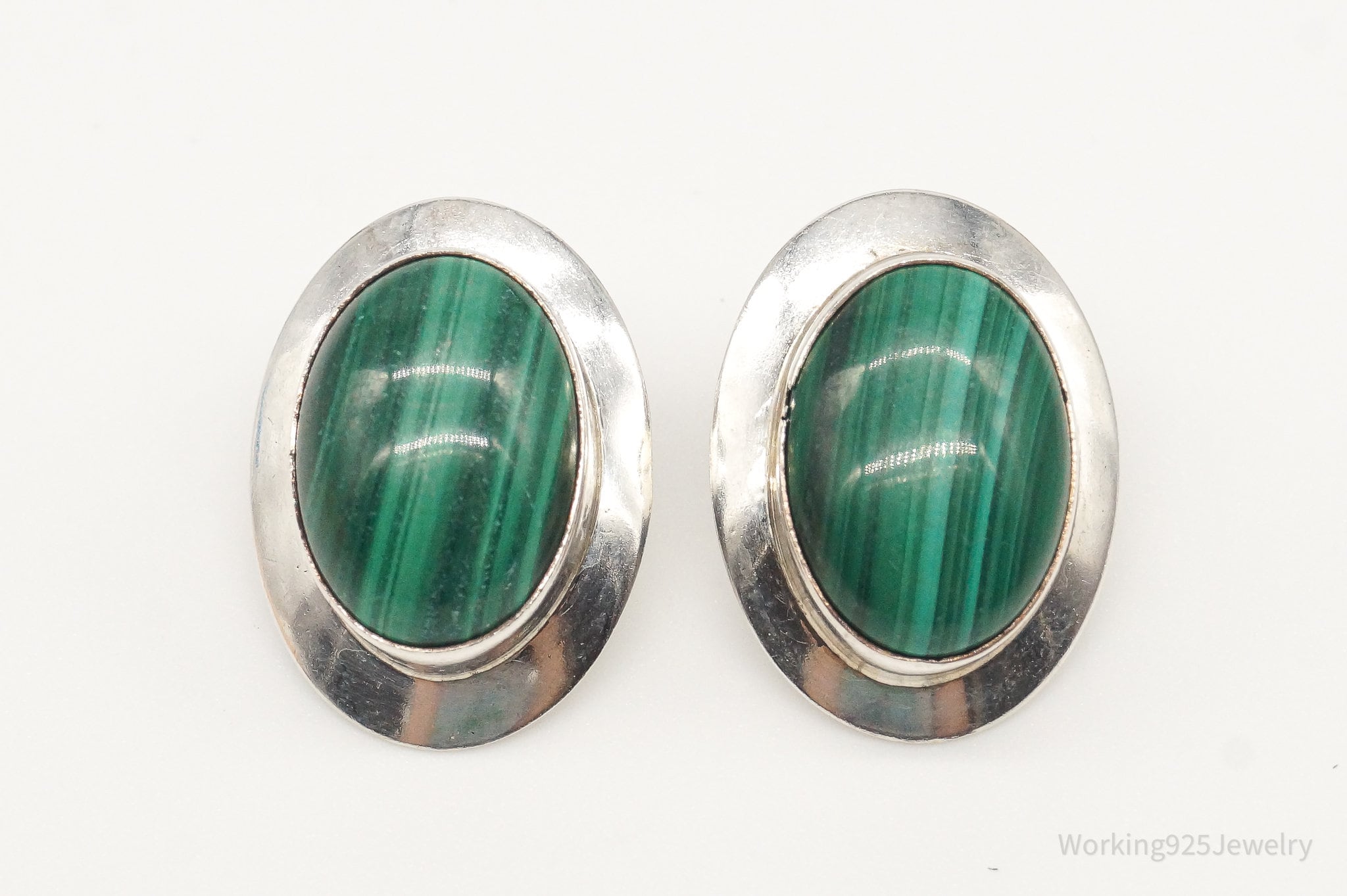 Vintage Native American Malachite Silver Earrings