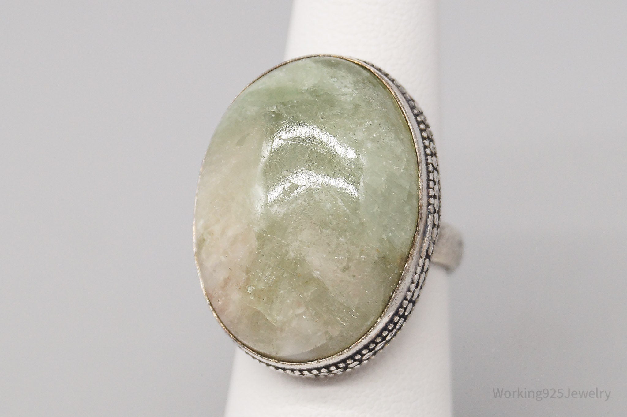 Vintage Large Aqua Seraphinite Sterling Silver Ring - Size 6.25