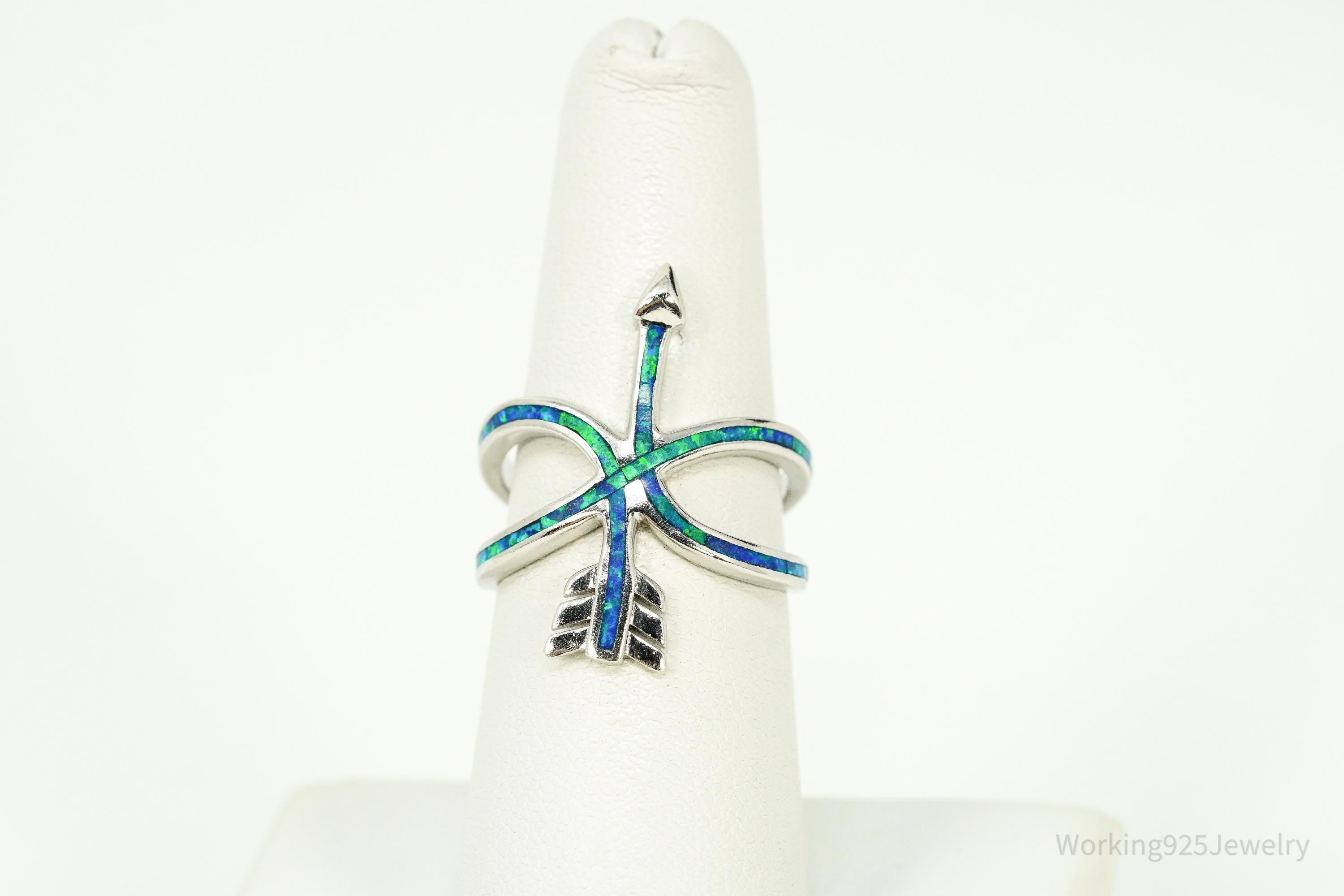 Vintage Opal Inlay Sterling Silver Arrow Ring - Size 7.25