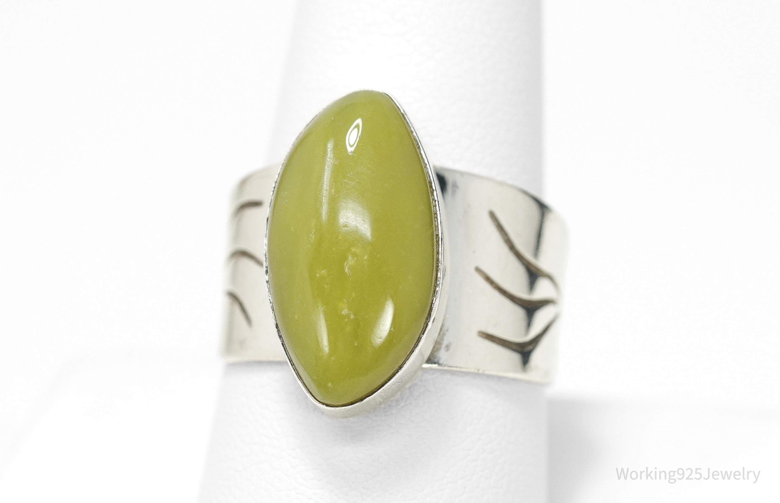 Vintage JAY KING Desert Rose Trading Co Green Jasper Sterling Silver Ring Sz 10