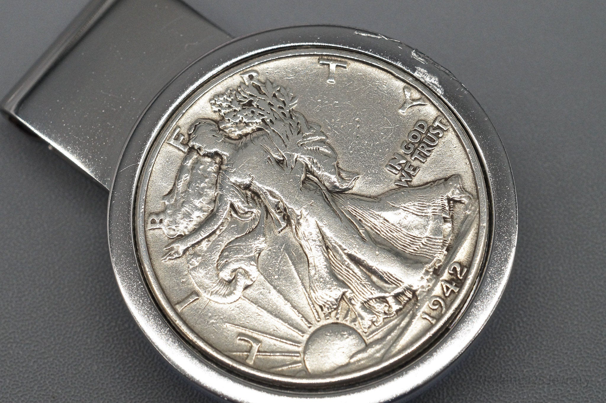 Antique Vintage 1942 Walking Liberty Half Dollar Silver Coin St. Steel Money Clip