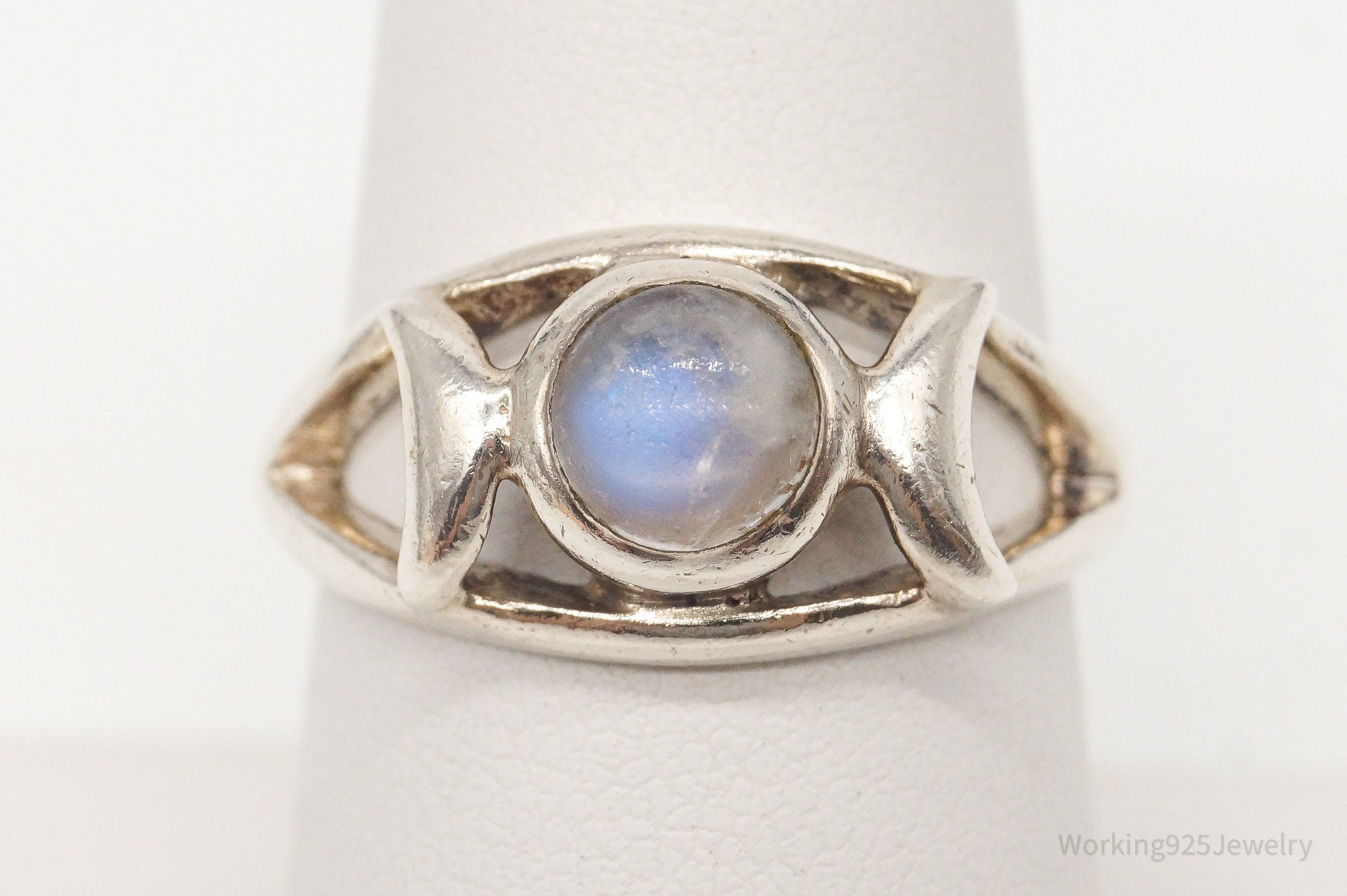 Vintage Triple Moon Moonstone Sterling Silver Ring - Size 7.5