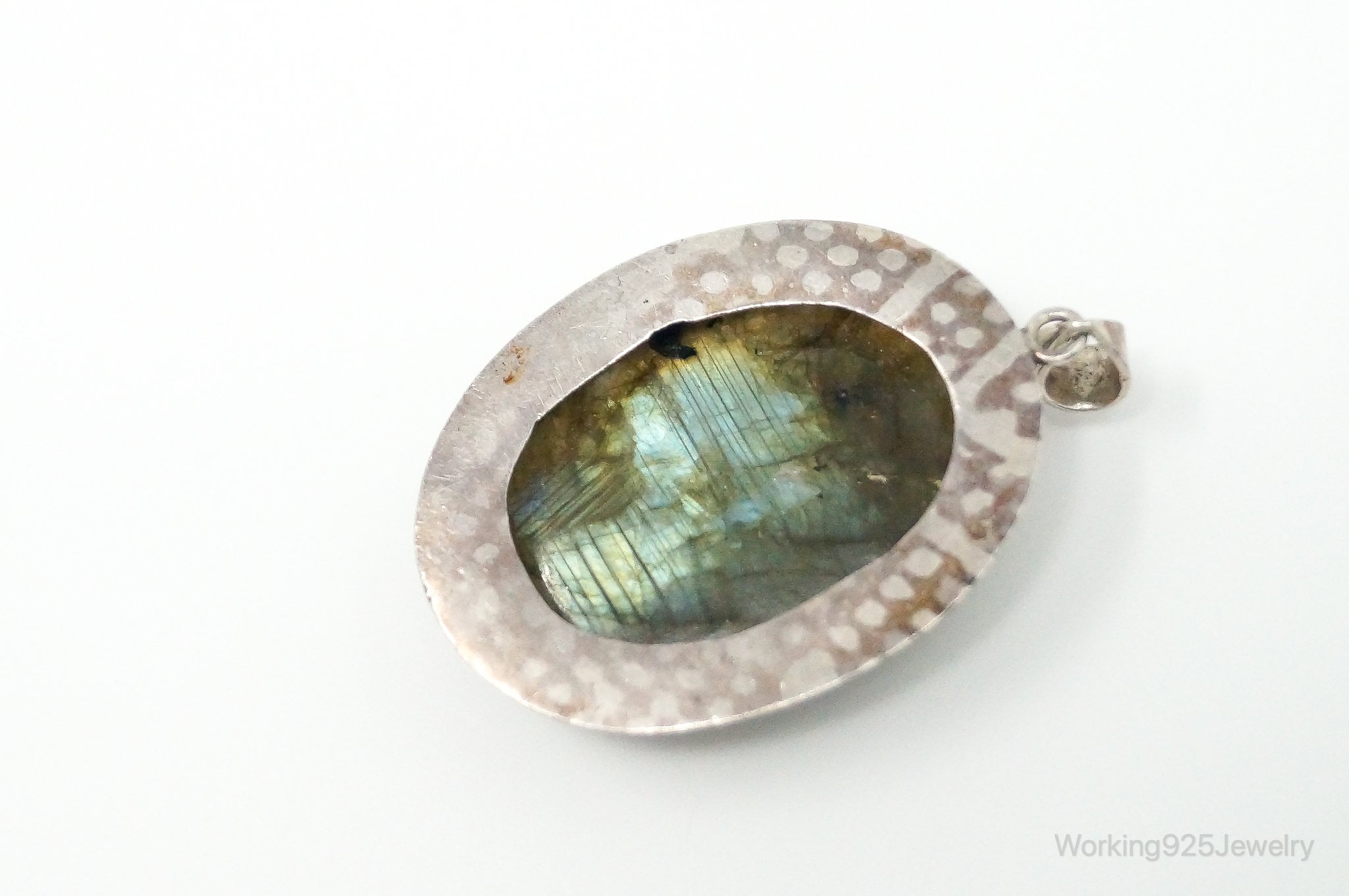 Vintage Large Labradorite Sterling Silver Necklace Pendant