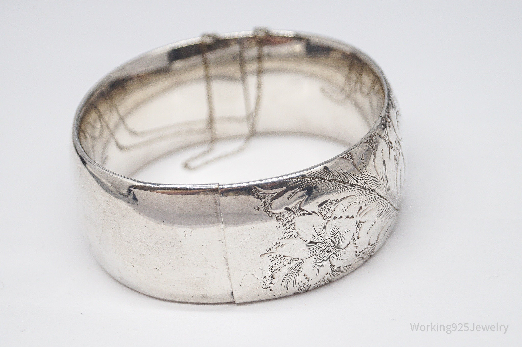 Antique Walter E Hayward Art Nouveau Etched Sterling Silver Bracelet - 7 1/8"