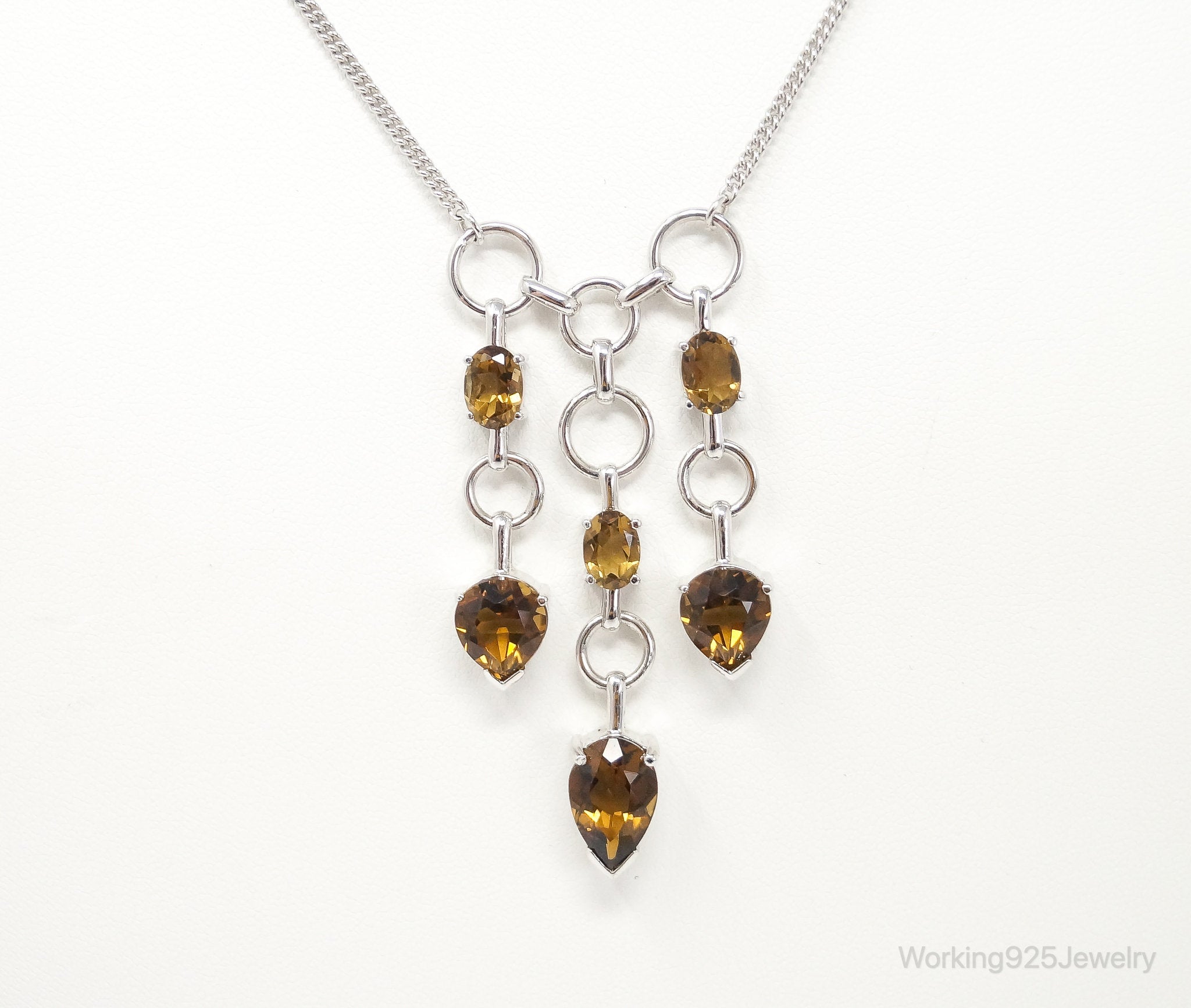 Vintage Smoky Topaz Modernist Sterling Silver Necklace