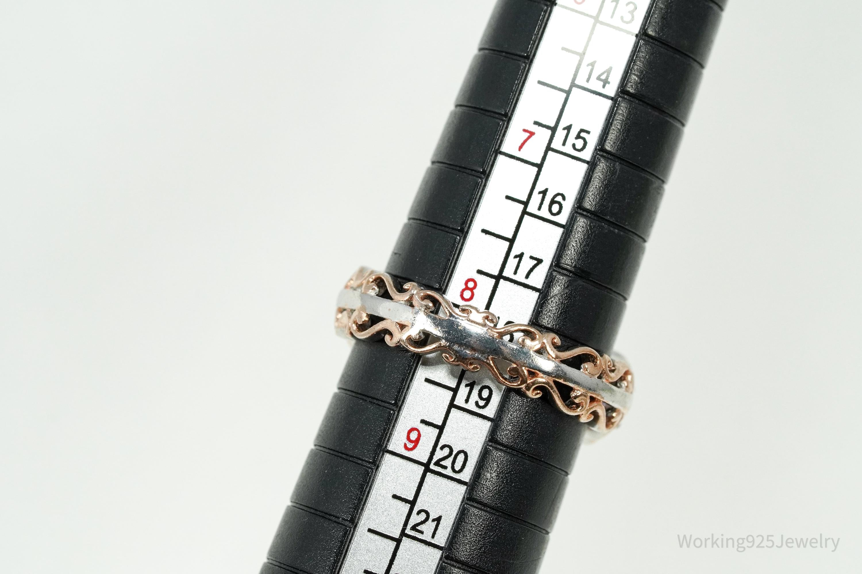 Vintage Chuck Clemency Peach Quartz & Iolite Rose Gold Plated Sterling Silver Ring - Size 8.25