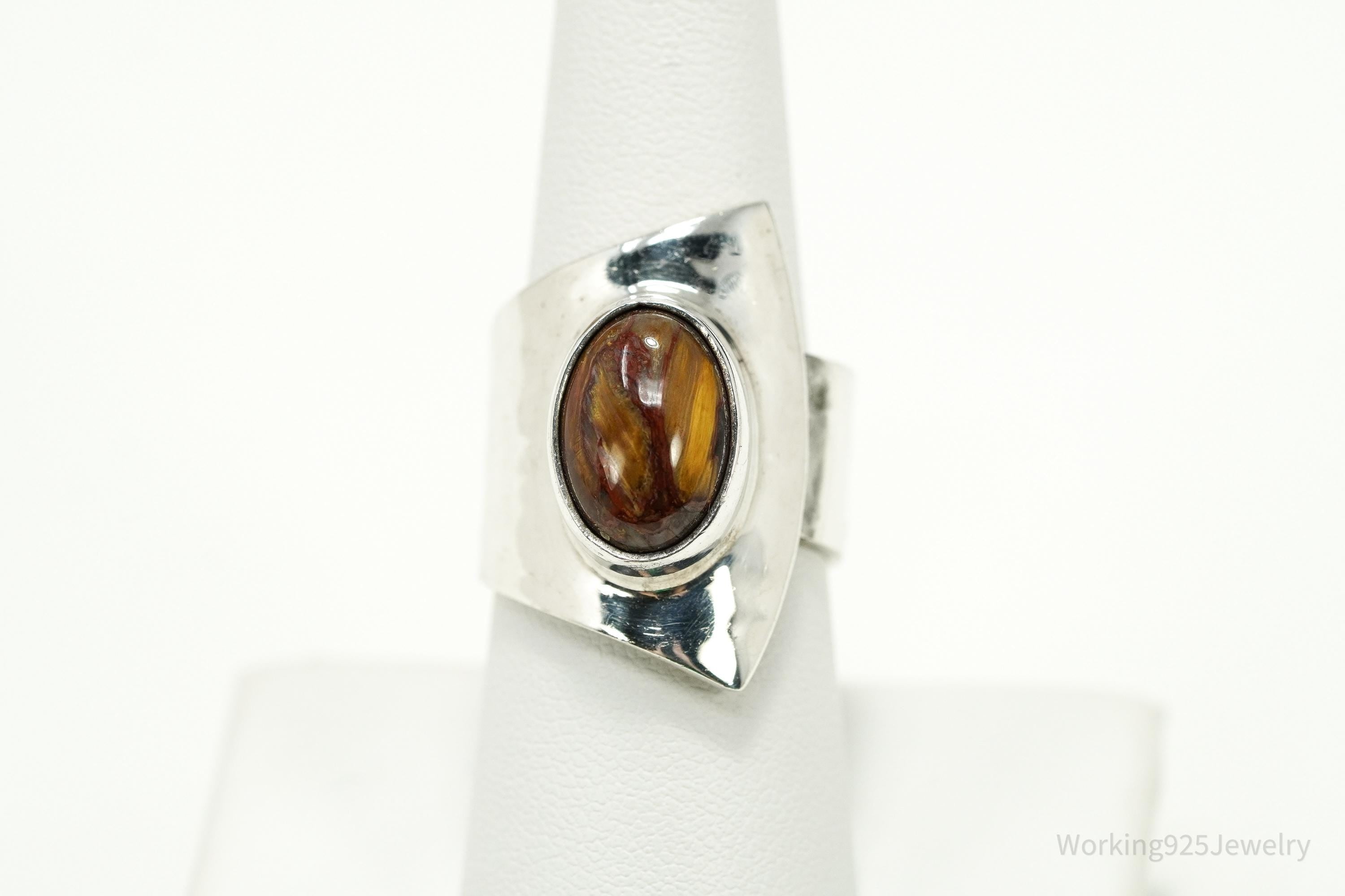 Vintage Mexico Dinouart Modernist Silver Ring Petrified Wood Size 8
