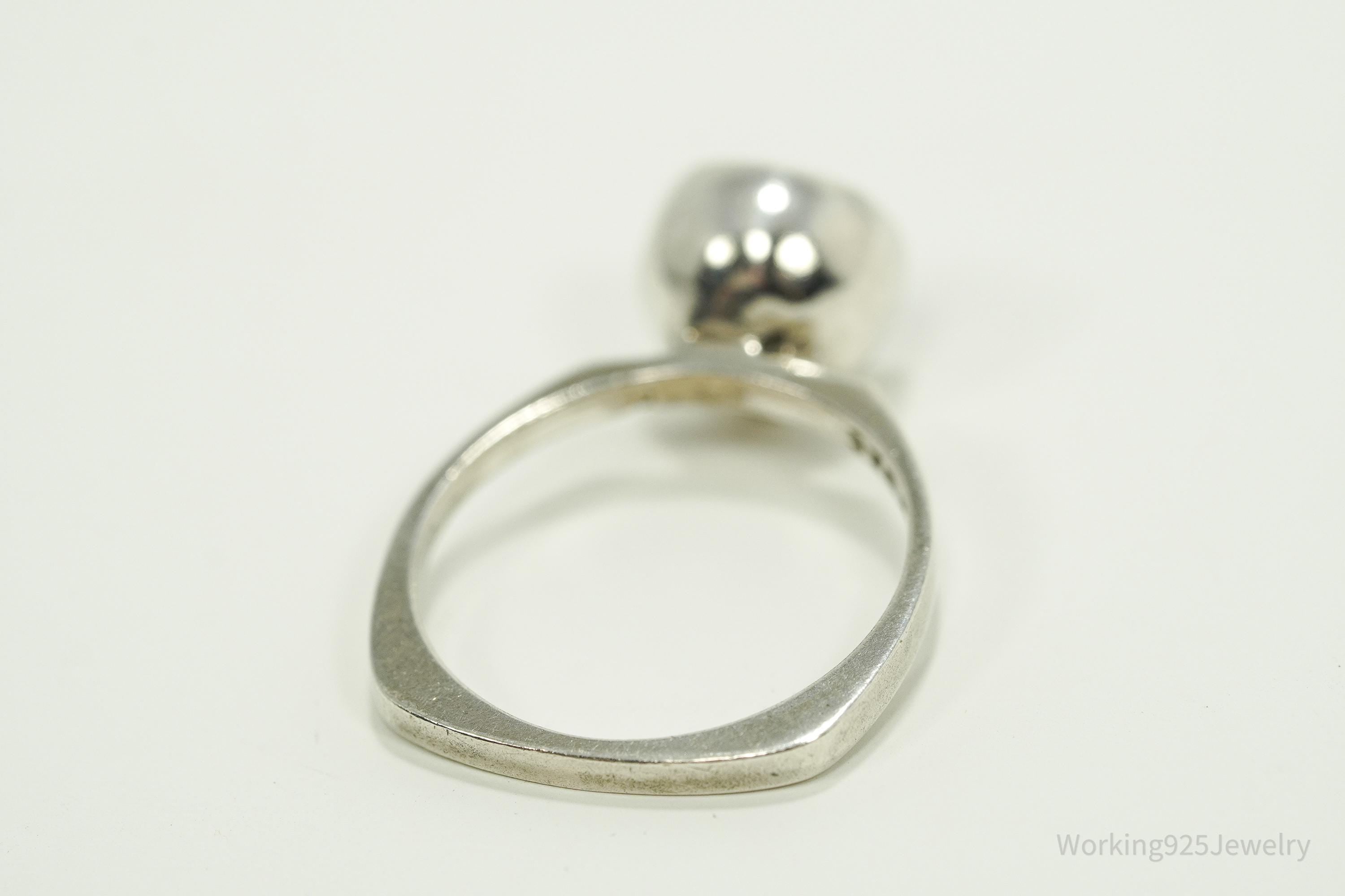 RARE Vintage Mid Century Modernist OPUS Garnet Sterling Silver Ring - Size 6