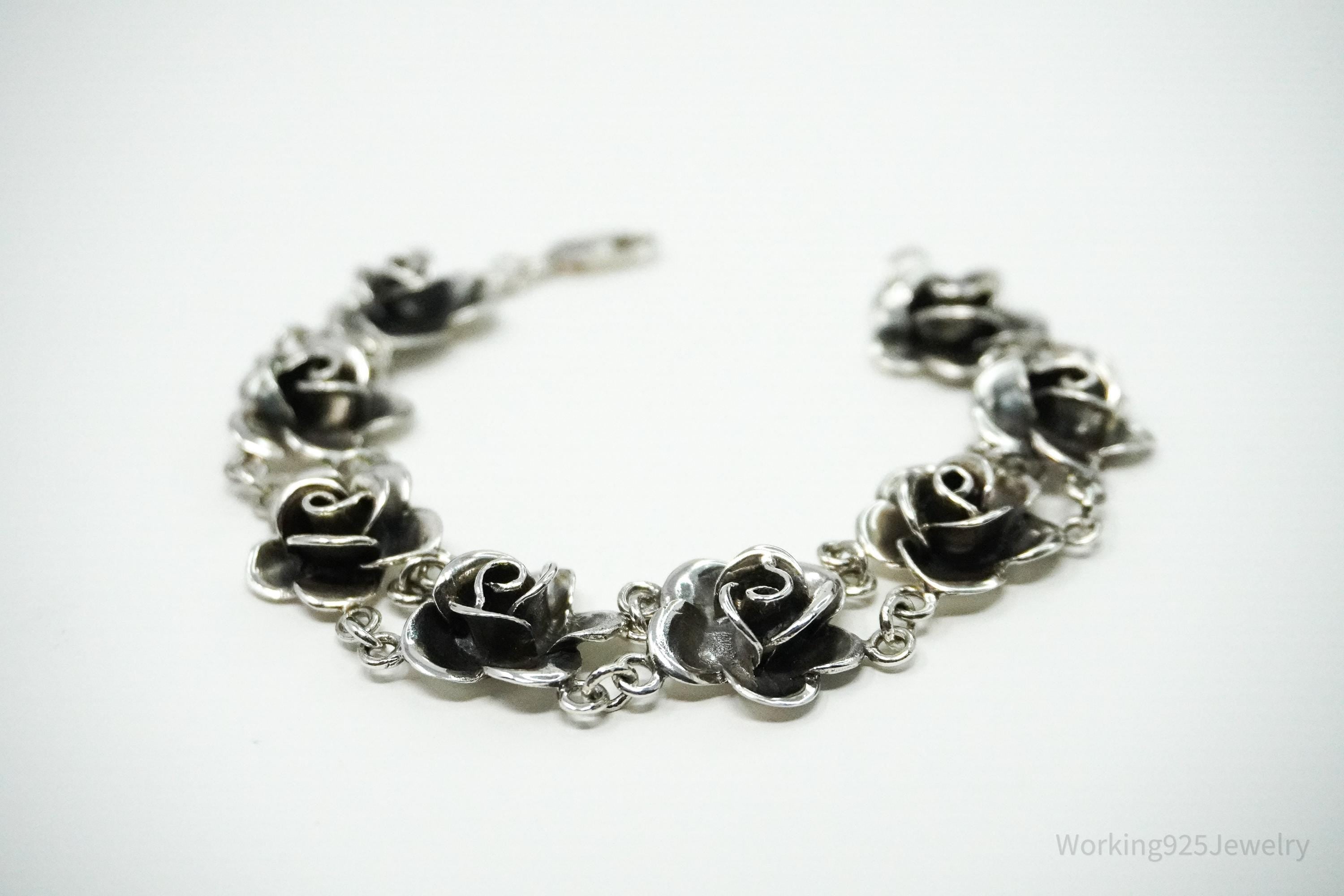 Vintage Roses Sterling Silver Bracelet 7.75"