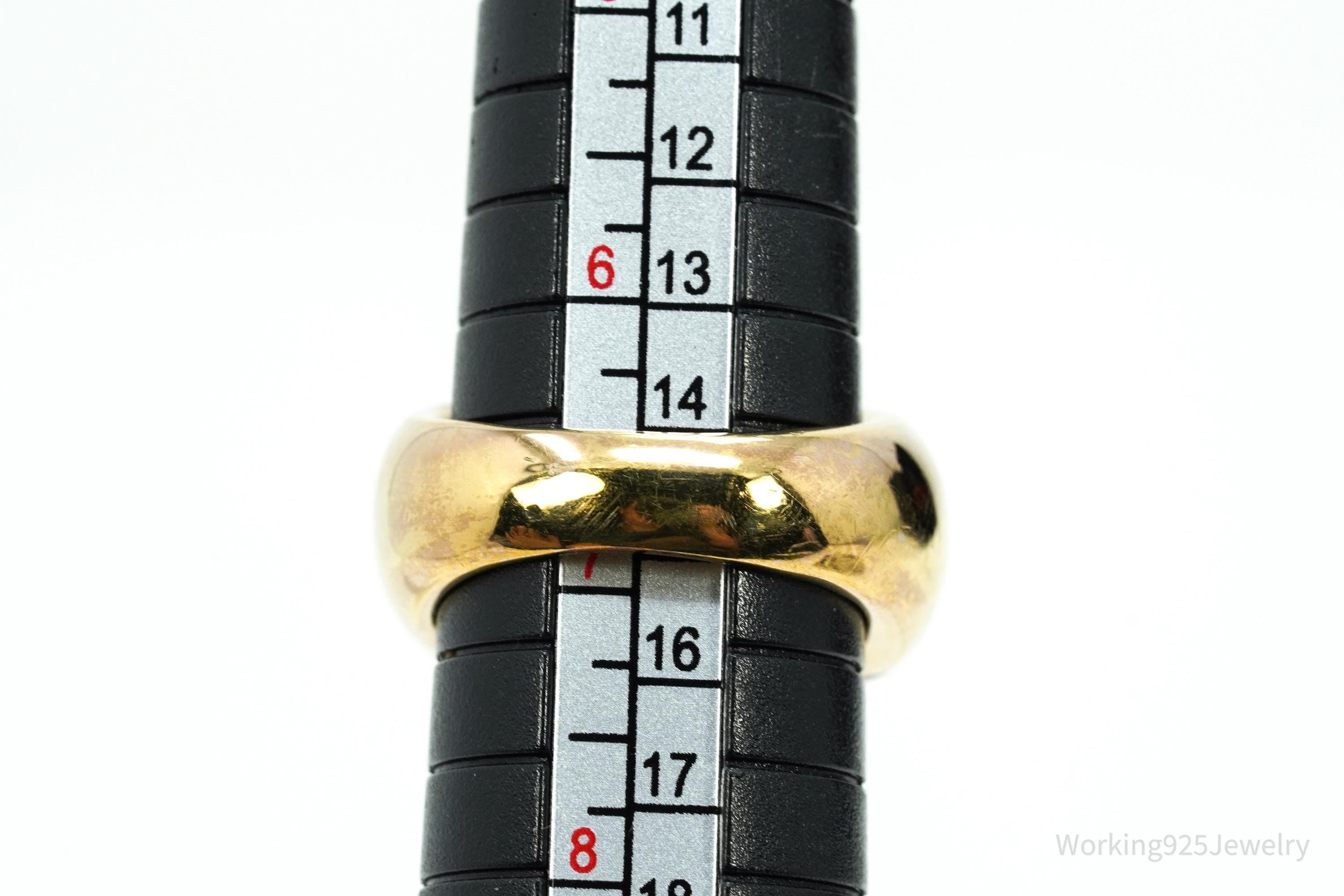 Designer Cubic Zirconia & Red Enamel Gold Over Sterling Silver Ring Size 6.75
