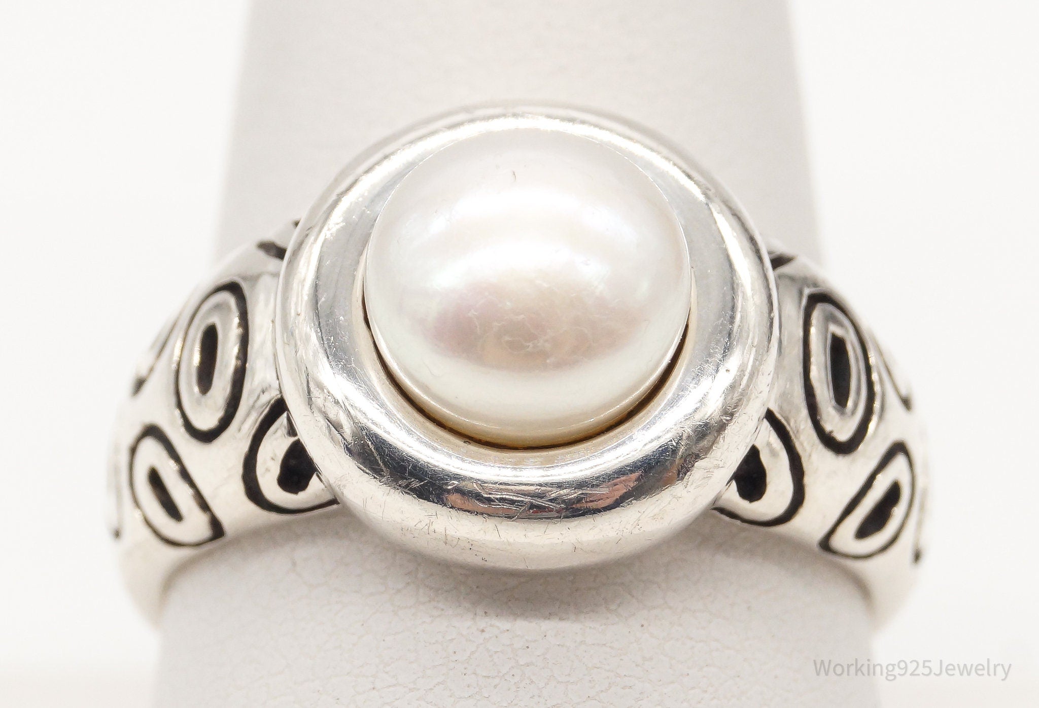 Vintage Pearl Sterling Silver Ring - Size 9.75