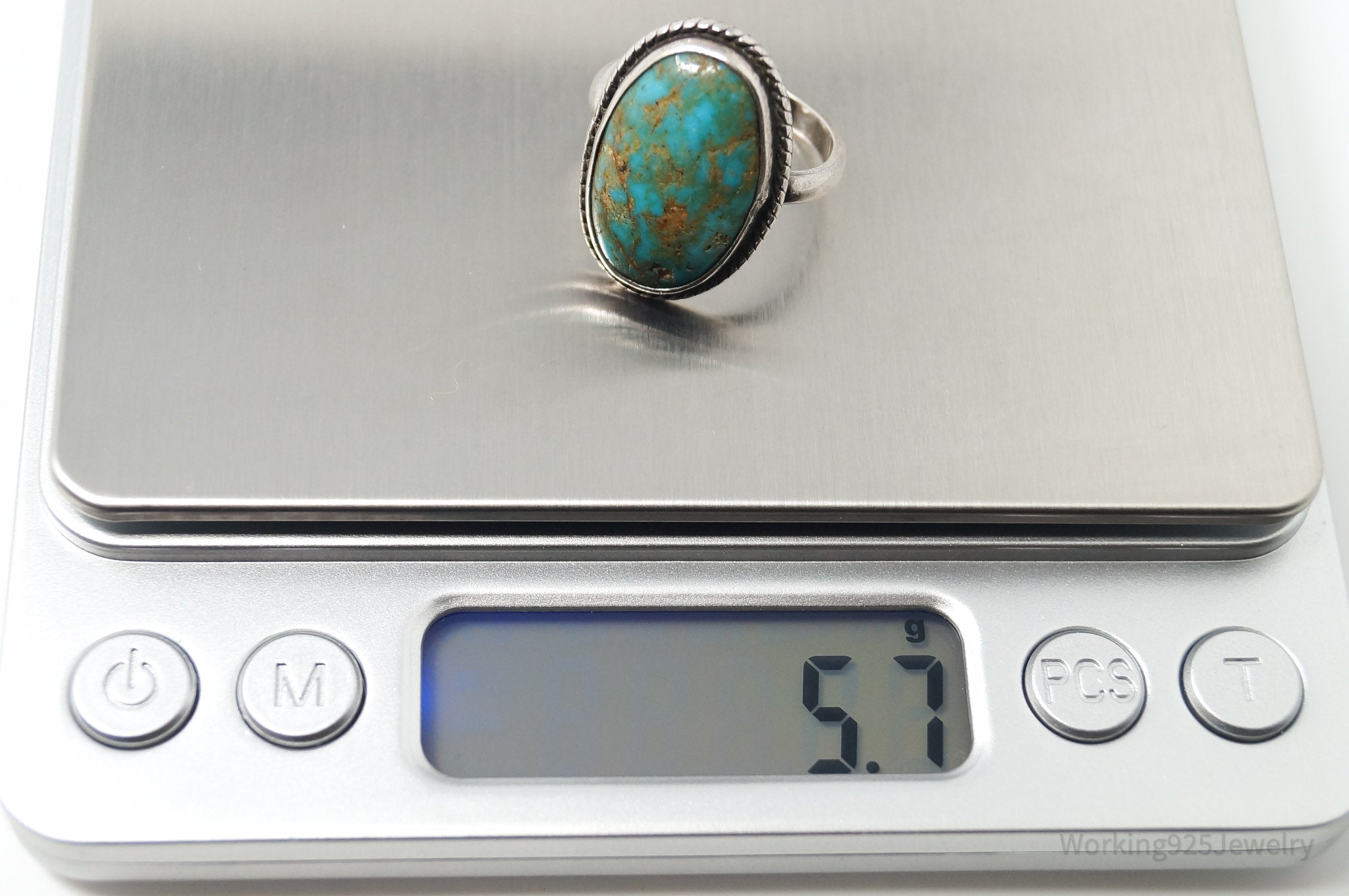 Vintage Native American Turquoise Unsigned Sterling Silver Ring - Sz 8.5