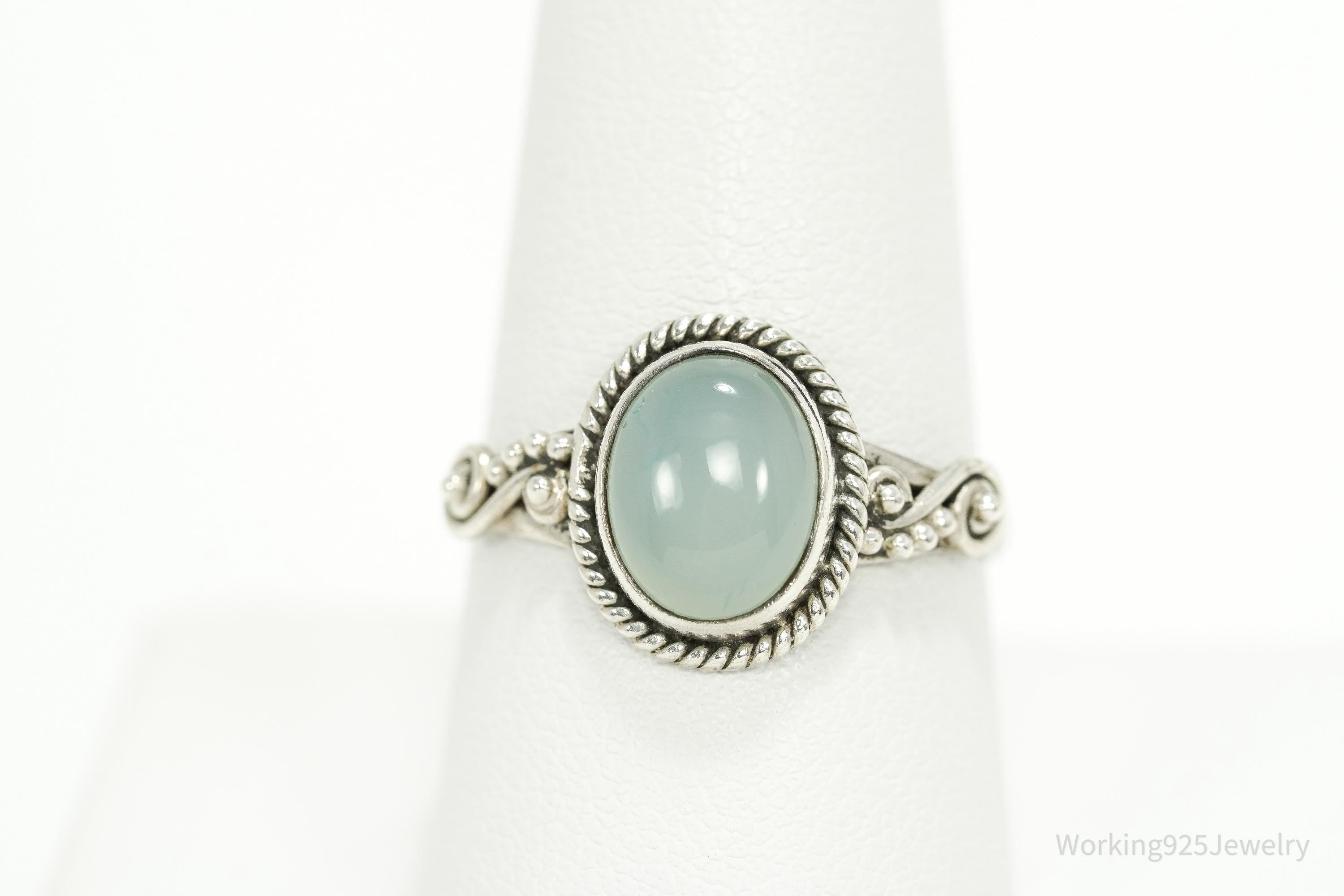 Vintage Aqua Chalcedony Sterling Silver Ring - Size 9