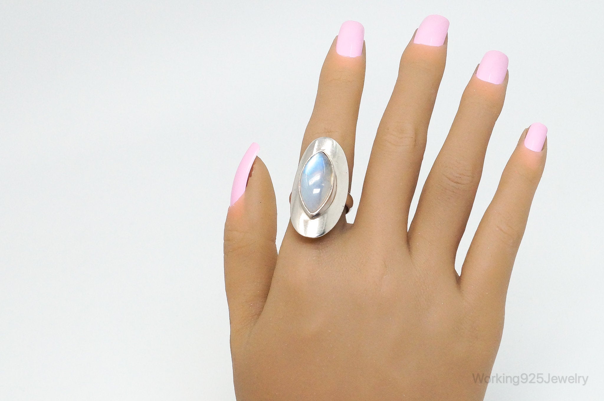 Vintage Moonstone Sterling Silver Ring - Size 8.25 Adjustable