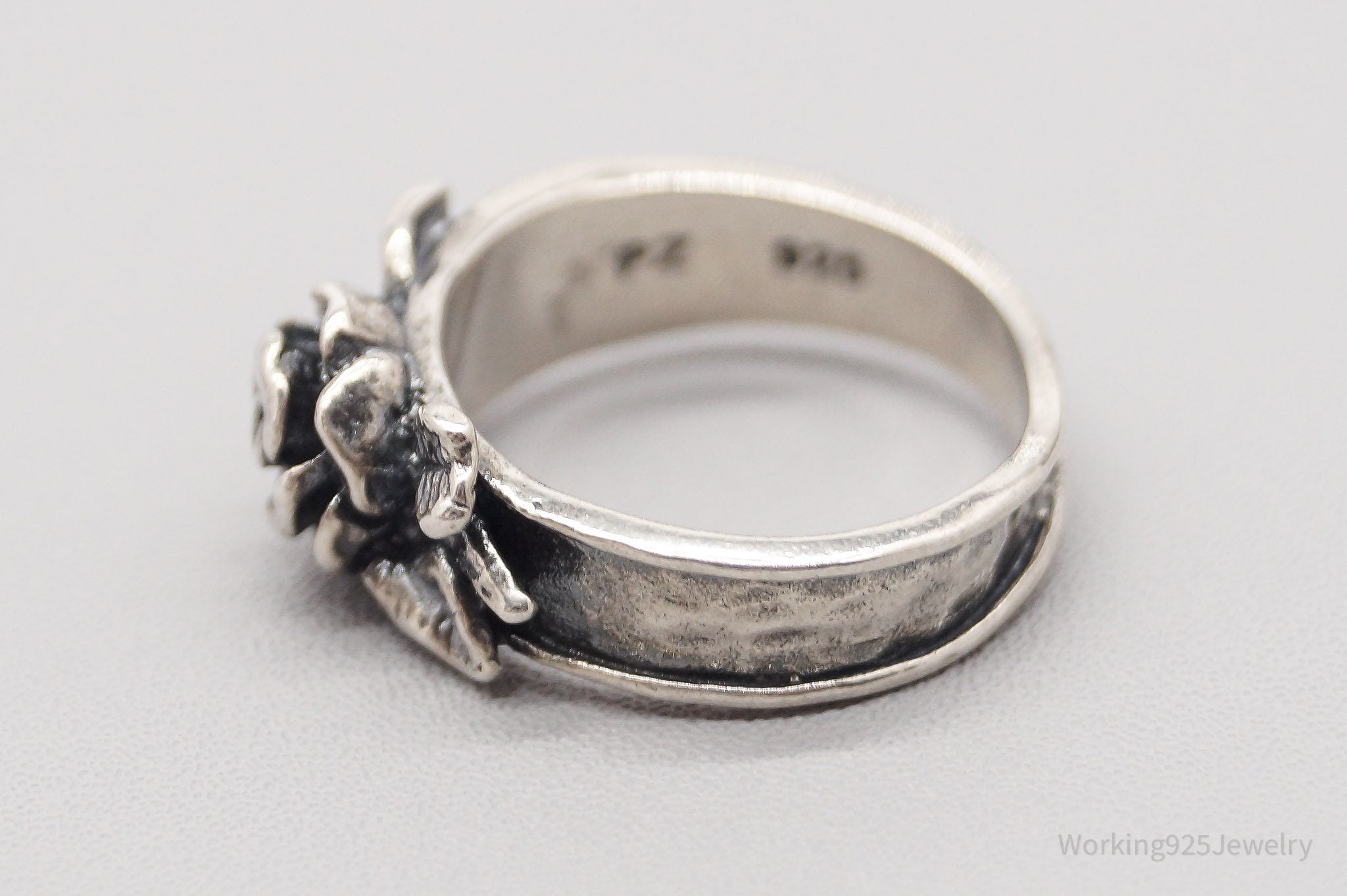 Vintage Israel Designer Paz PZ Rose Sterling Silver Band Ring - Size 5