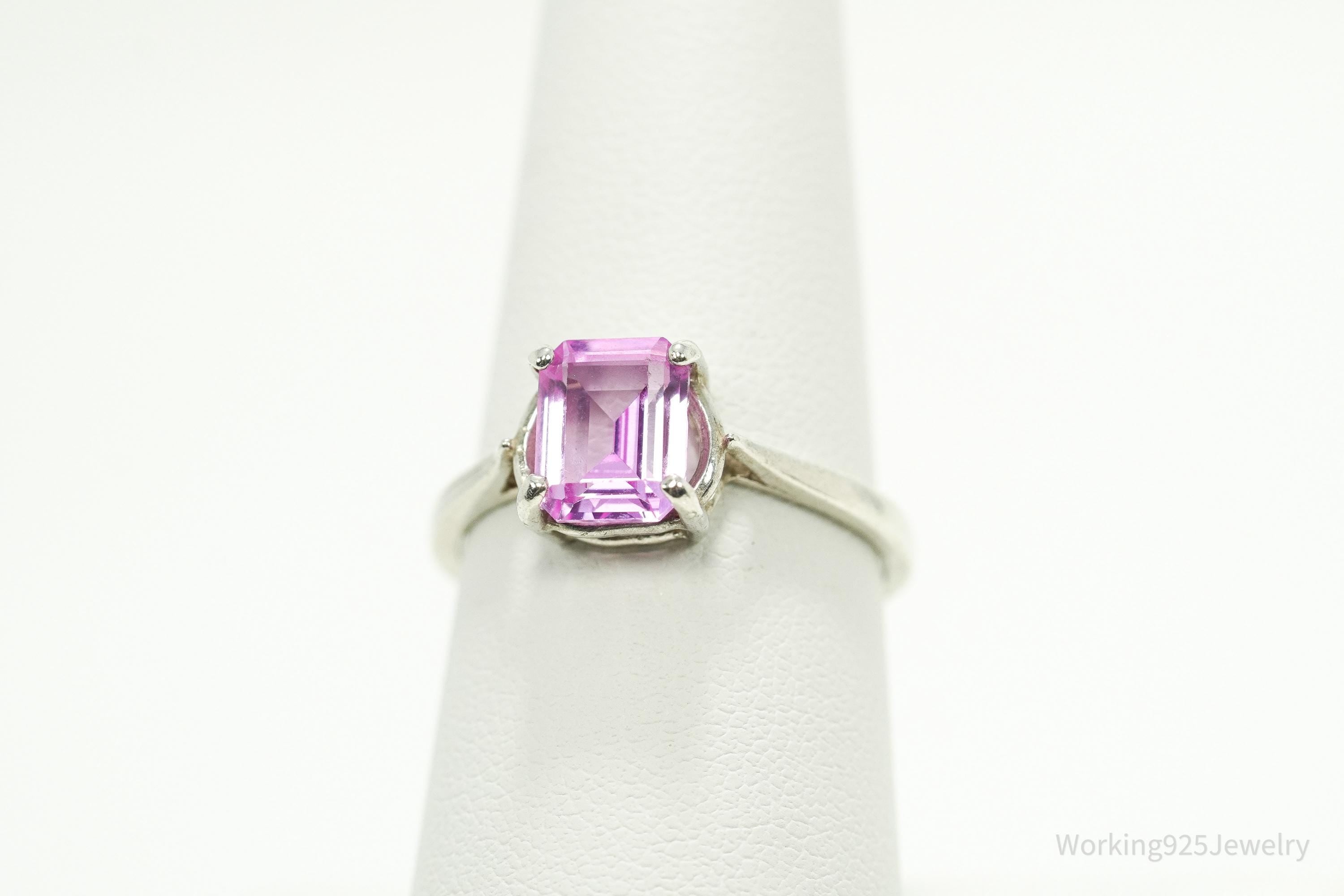 Vintage Pink Sapphire Sterling Silver Ring - Size 8
