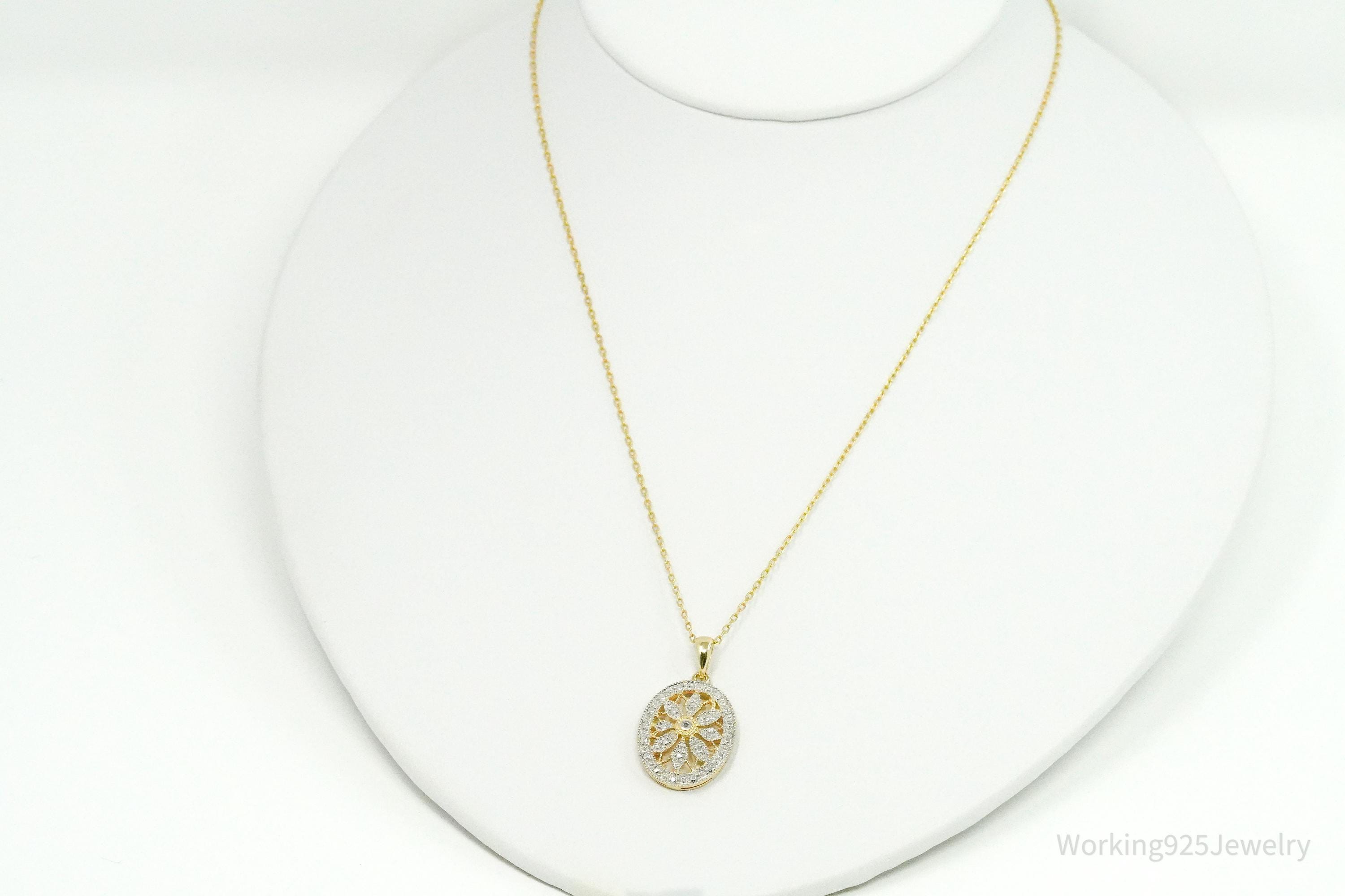 Vintage Diamond Gold Over Sterling Silver Necklace 17"
