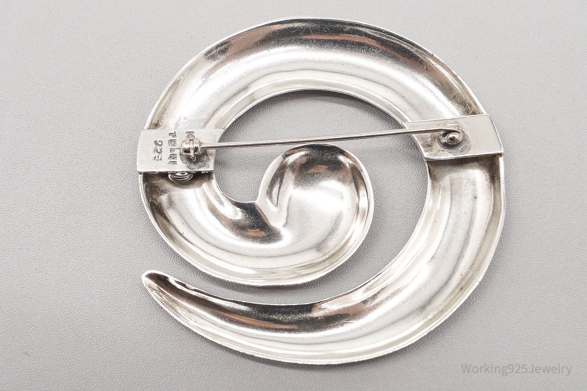 Vintage Large Mexico Modernist Spiral Sterling Silver Brooch Pin