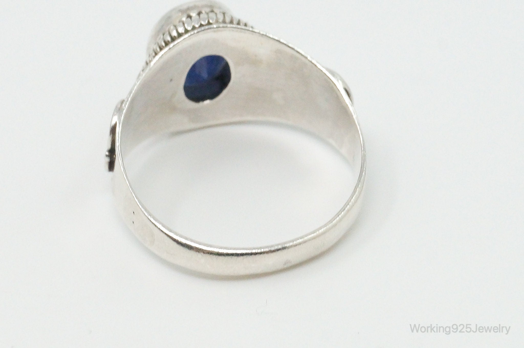 Vintage Dark Blue Gemstone Bali Style Sterling Silver Ring Size 10