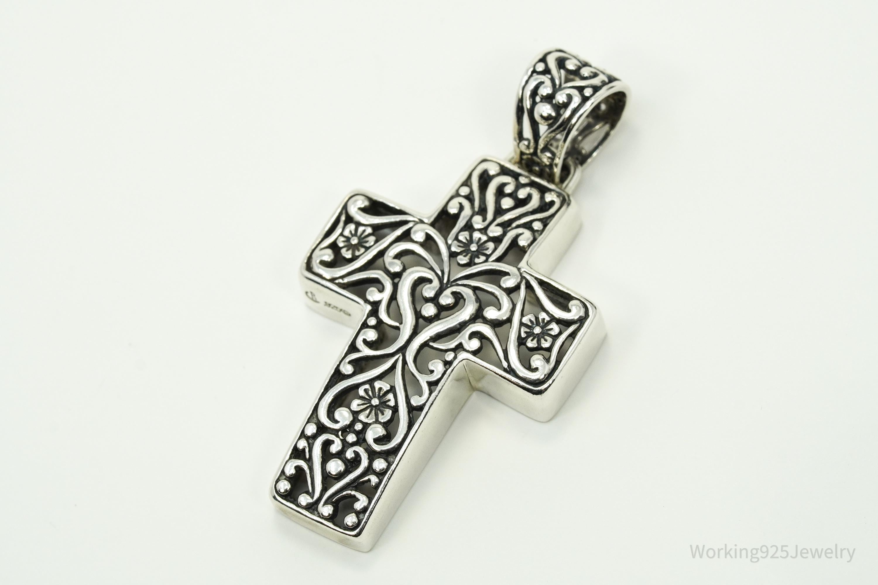 Vintage Native Designer Carolyn Pollack Relios Sterling Silver Cross Pendant