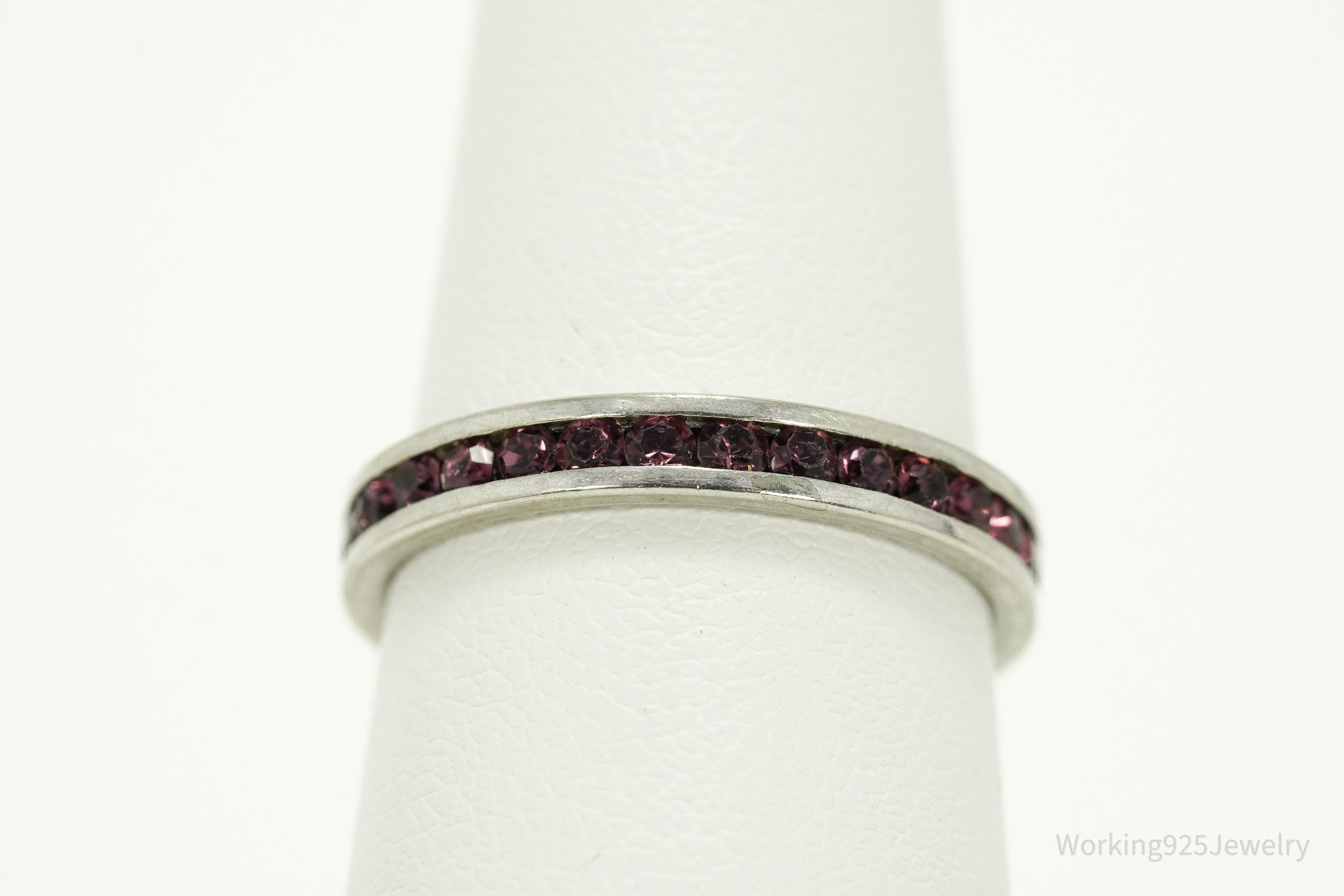 Vintage Crystal Sterling Silver Band Ring - Size 7