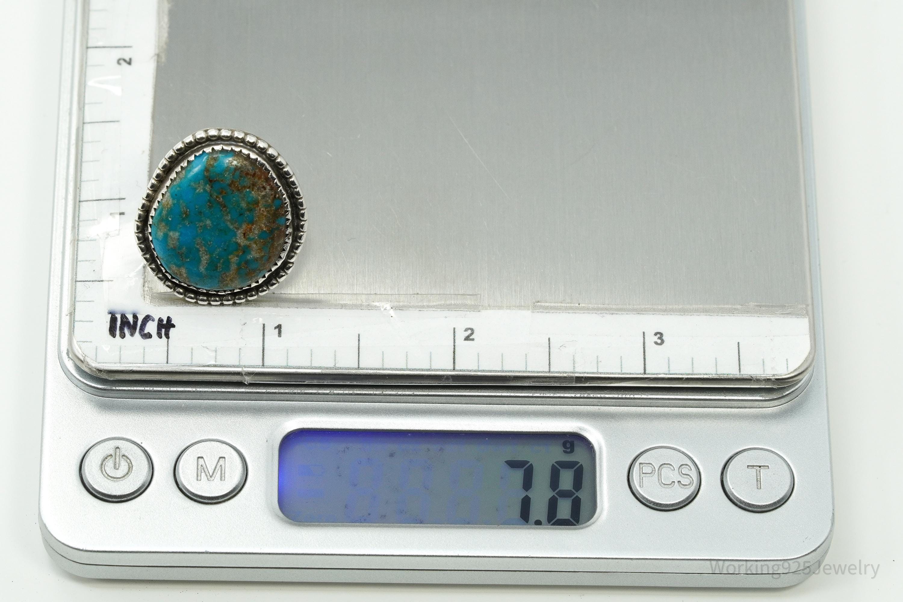 Vintage Native American Turquoise Unsigned Silver Ring - Size 6