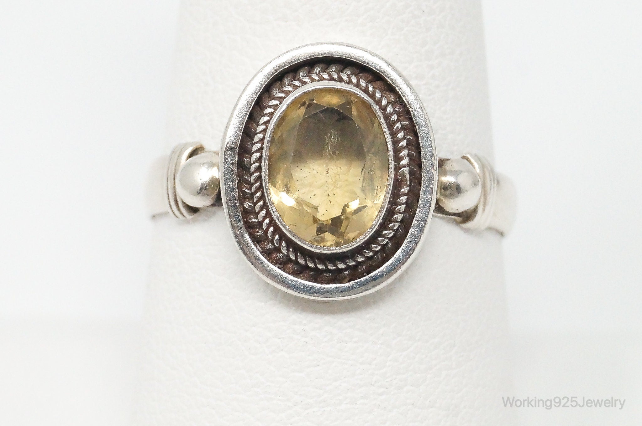 Vintage Citrine Sterling Silver Ring - Size 8.75