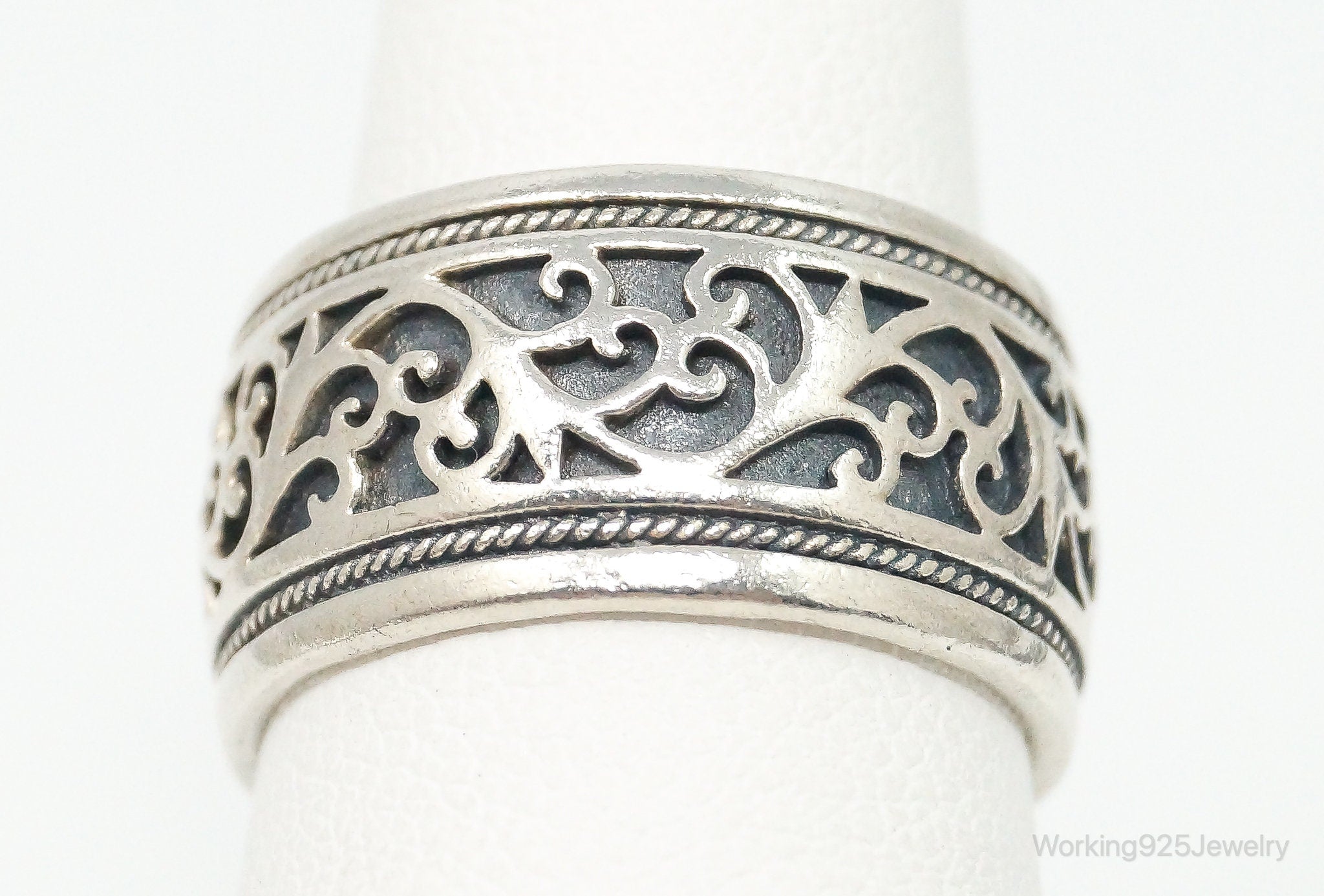 Vintage Thailand Scroll Swirl Sterling Silver Wide Ring - Size 5.75